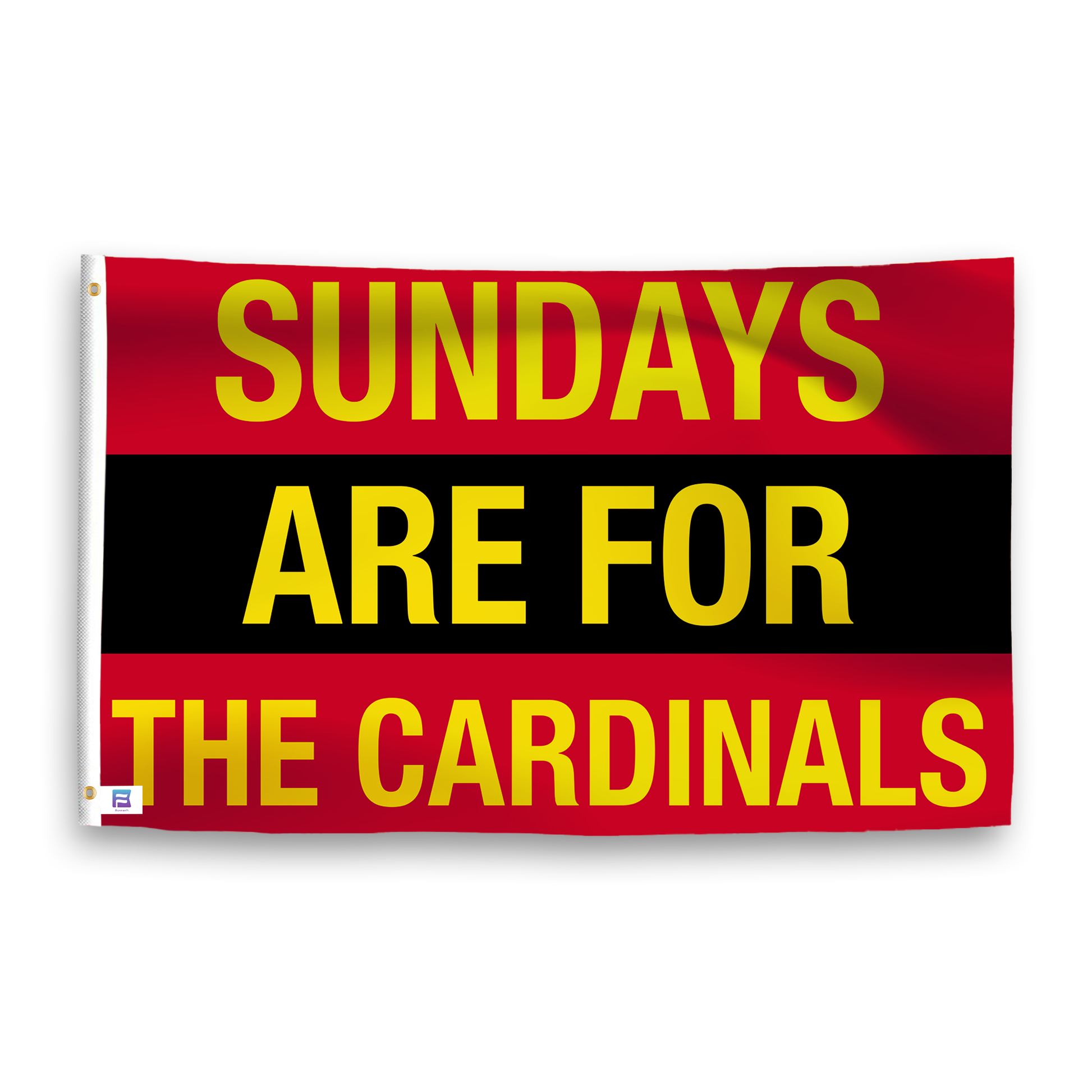 A flag with the saying "https://www.dropbox.com/scl/fi/o68jlam6sk9uawajl3aew/sundays-are-for-the-cardinals_ripple.png?rlkey=plz60e2d66letdw4dowvabpd7&raw=1", with the sports team color scheme.