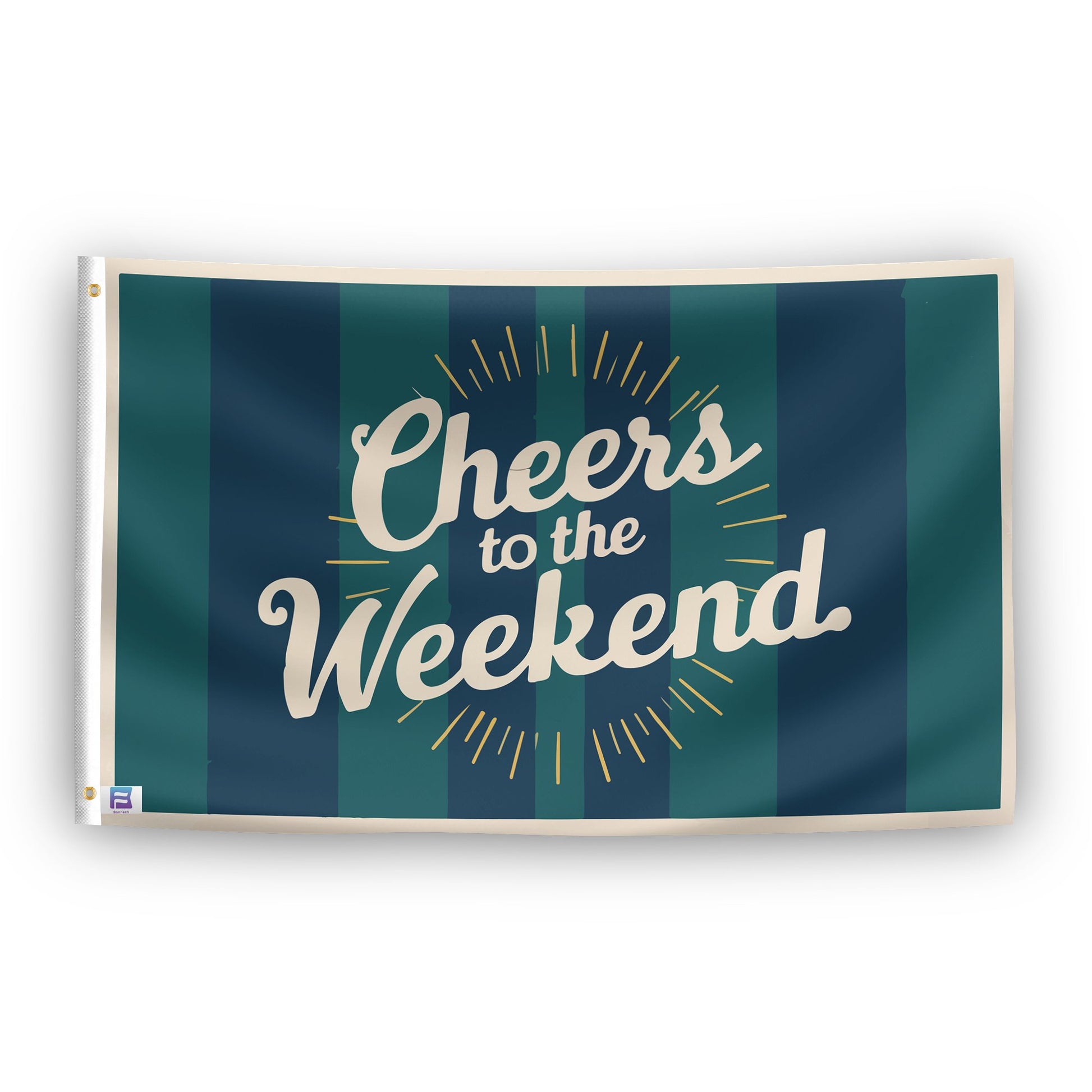 A flag with the saying "Cheers To The Weekend", with a special occasion color scheme.