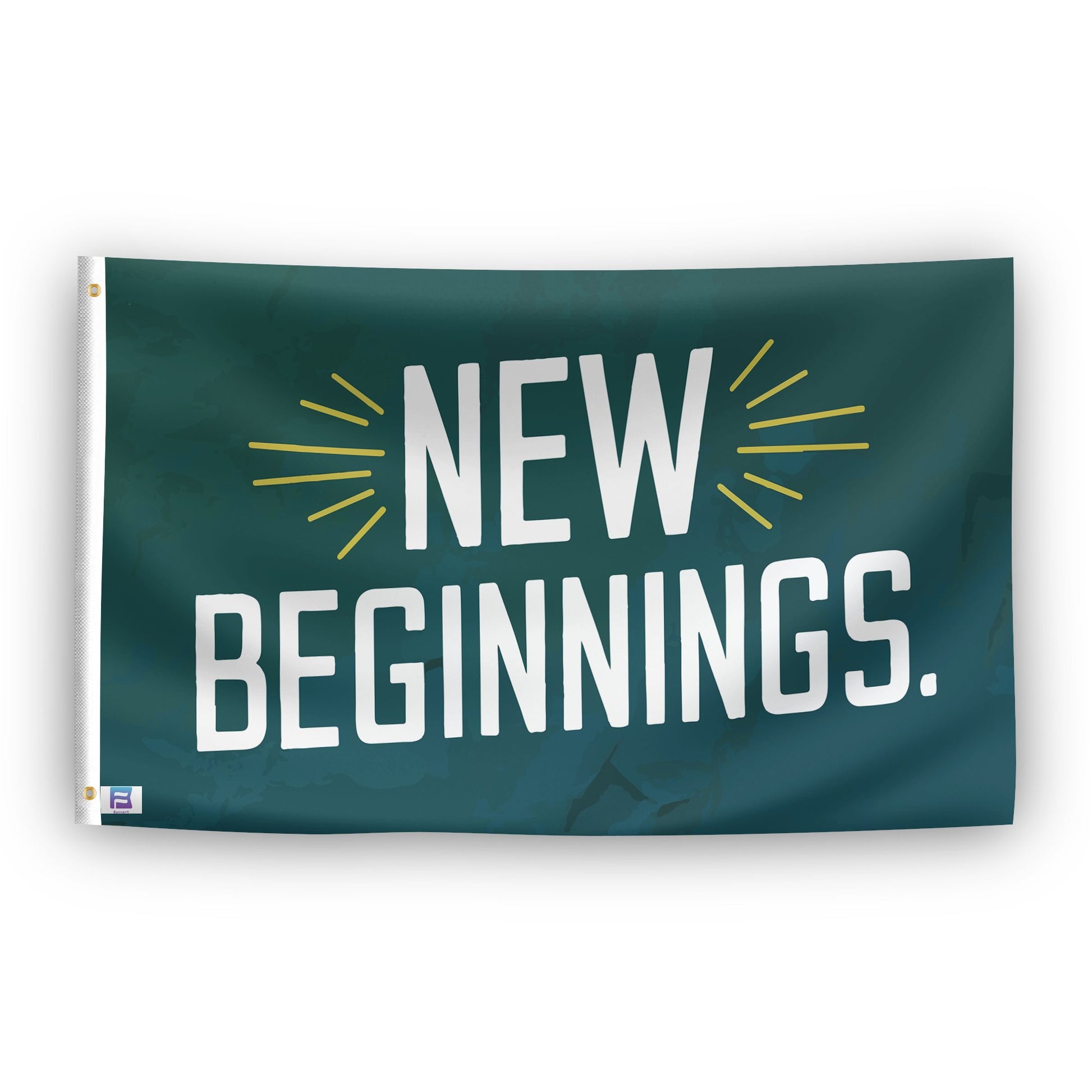 A flag with the saying "New Beginnings", with a special occasion color scheme.