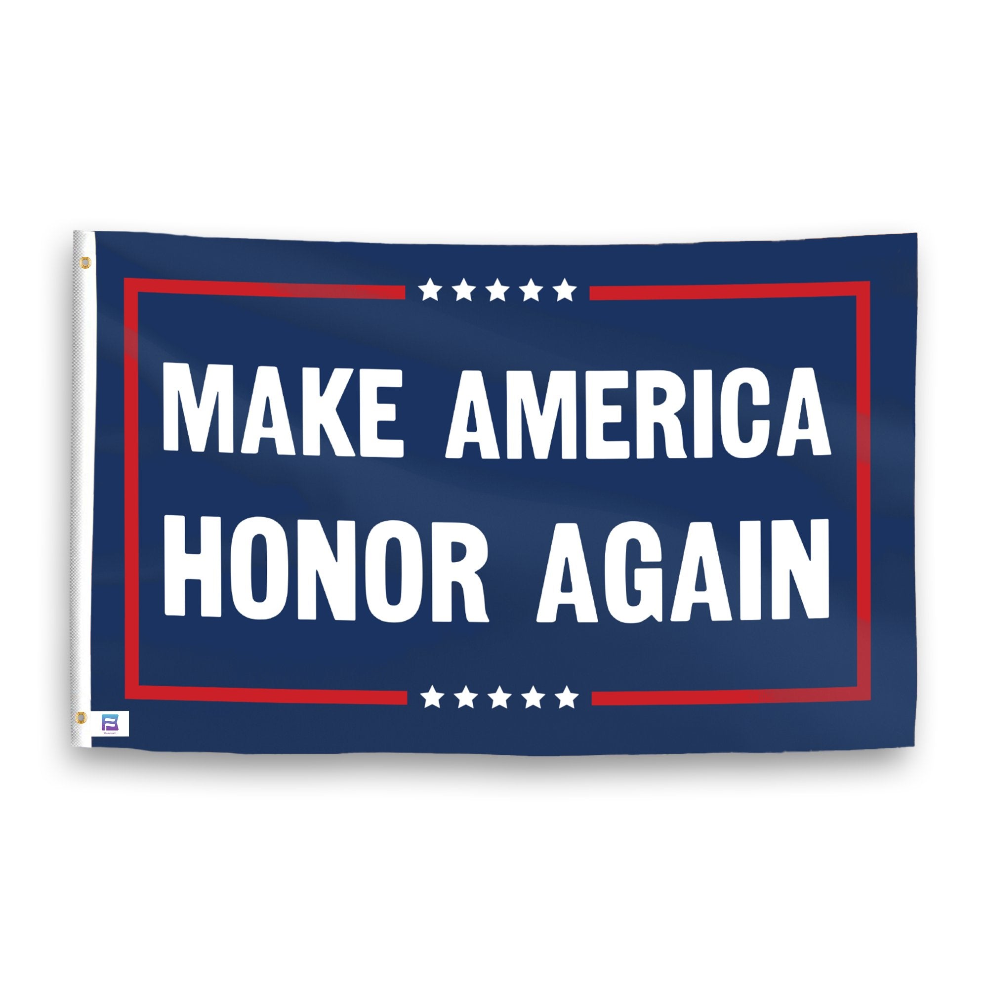 A political flag with the saying "https://www.dropbox.com/scl/fi/xyc80zakbpc9xsj9033mc/make-america-honor-again_ripple.png?rlkey=1633ms4kbqpp78khn2fh0slxe&raw=1", with a red, white, and blue color scheme.