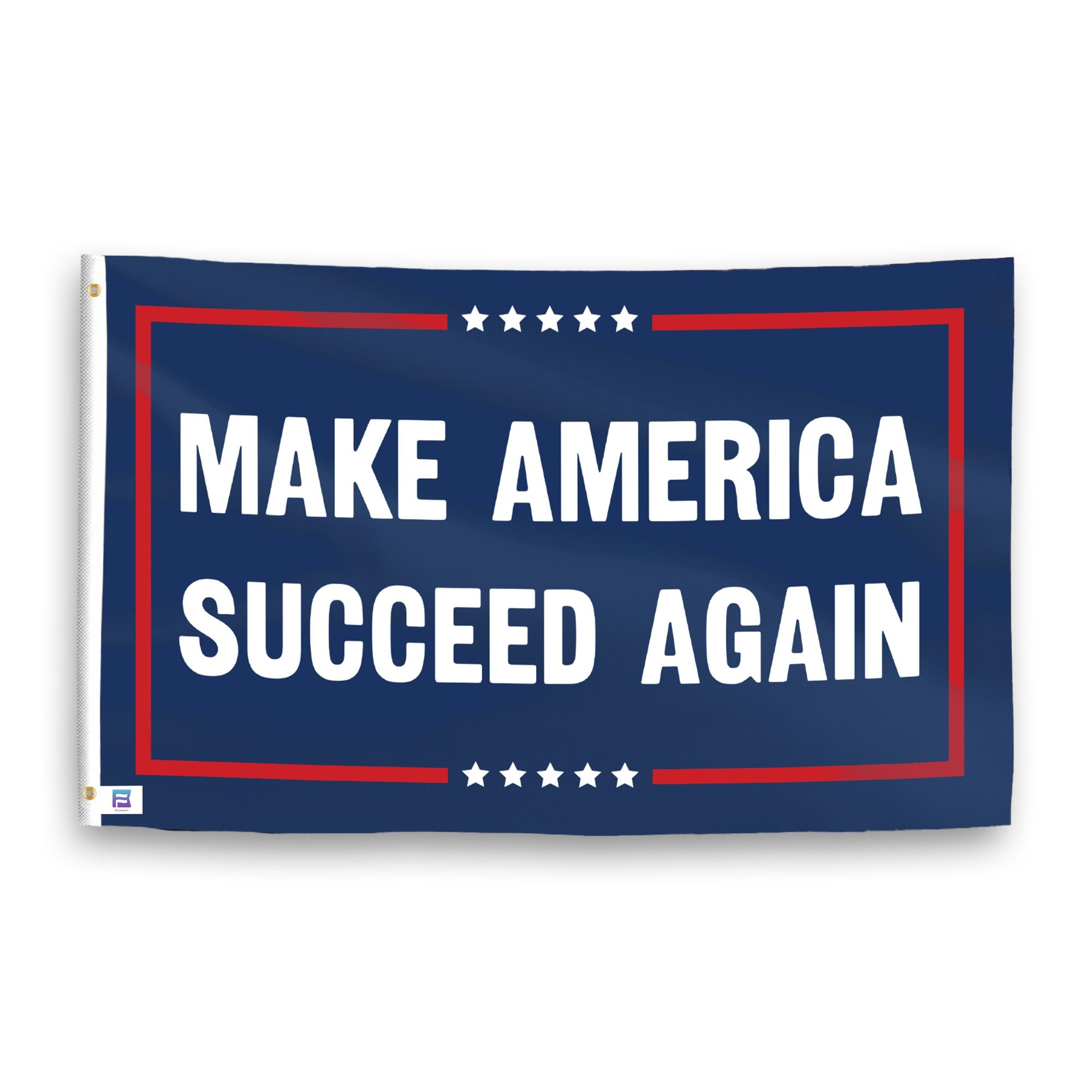 A political flag with the saying "https://www.dropbox.com/scl/fi/6vp1ep3e6lxz9jqvjktqf/make-america-succeed-again_ripple.png?rlkey=zbxh0txckccweesowo6p90dny&raw=1", with a red, white, and blue color scheme.