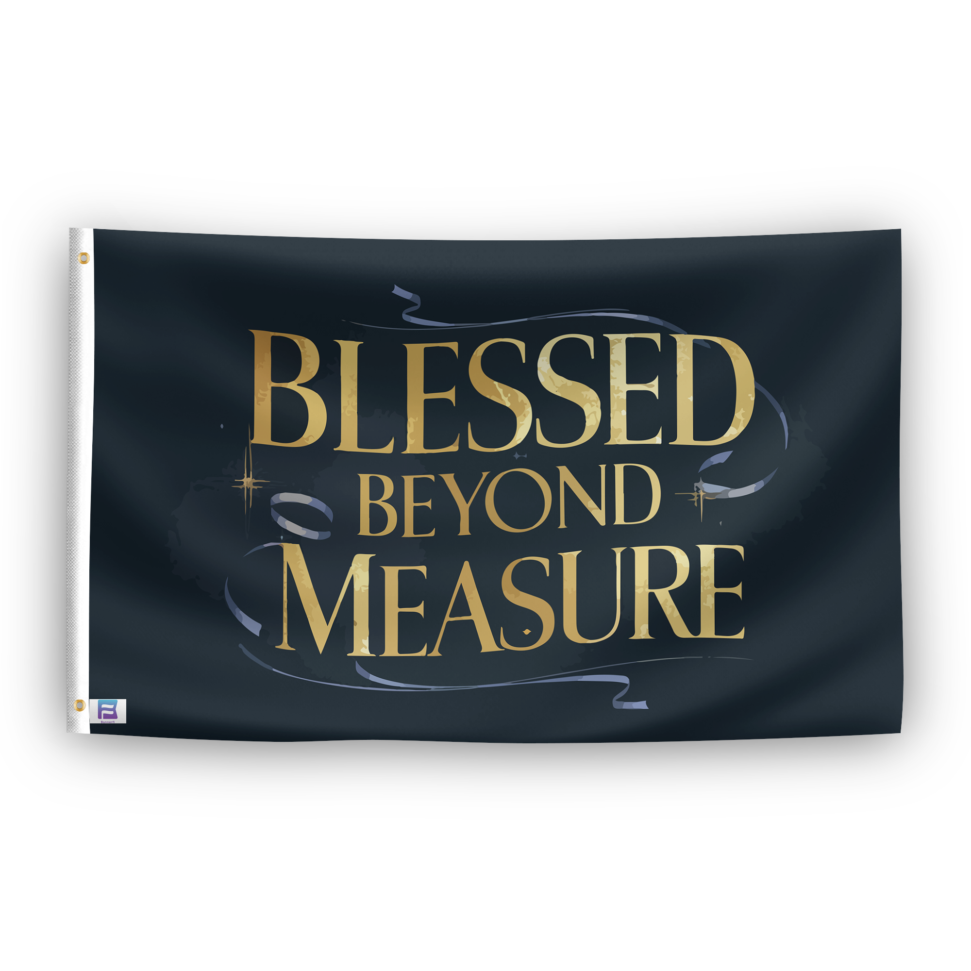 A flag with the saying "Blessed Beyond Measure", with a special occasion color scheme.