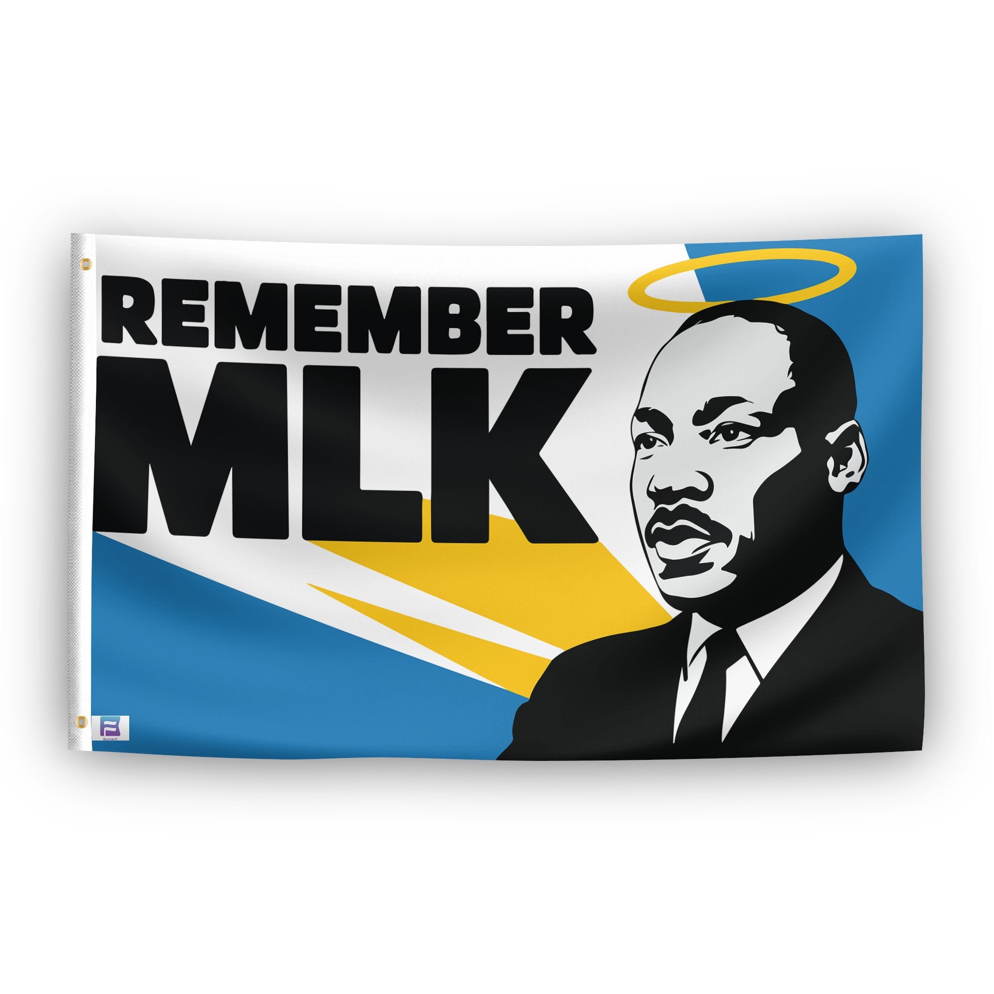 A flag with the saying "Remember MLK", with a holiday themed color scheme.