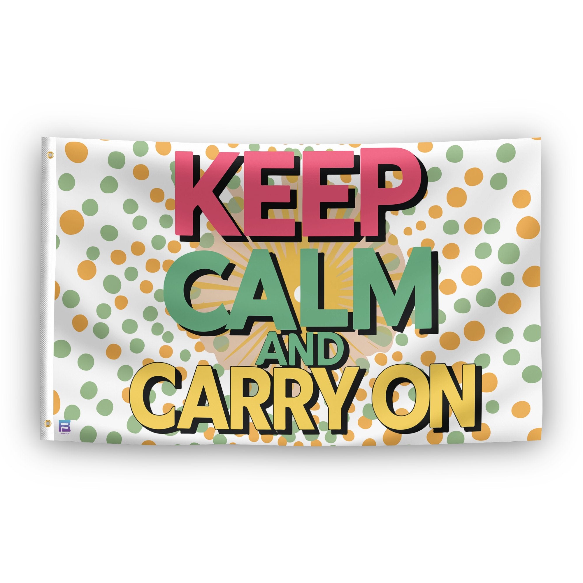 A flag with the saying "Keep Calm And Carry On", with a special occasion color scheme.