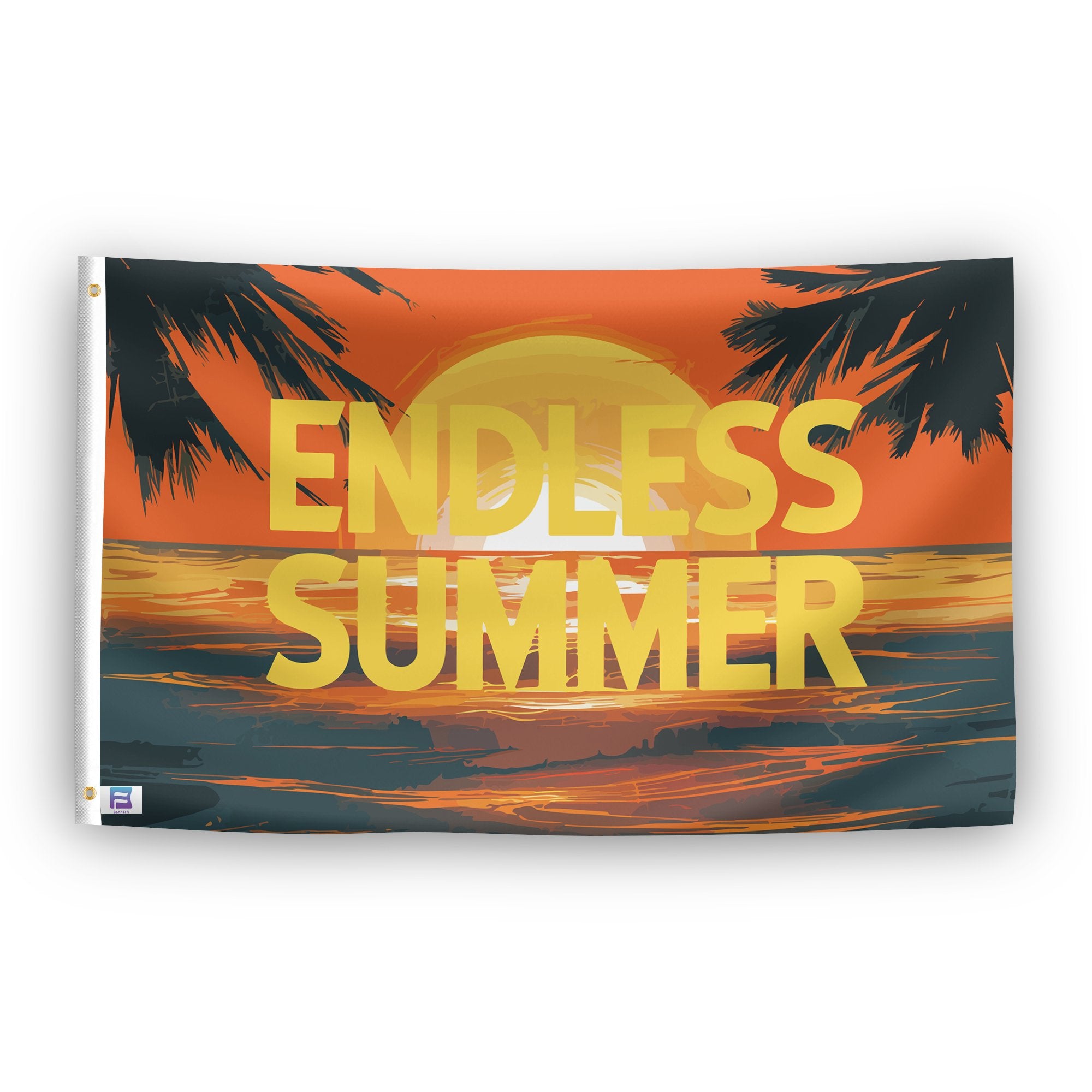 A flag with the saying "Endless Summer Sunset", with a special occasion color scheme.