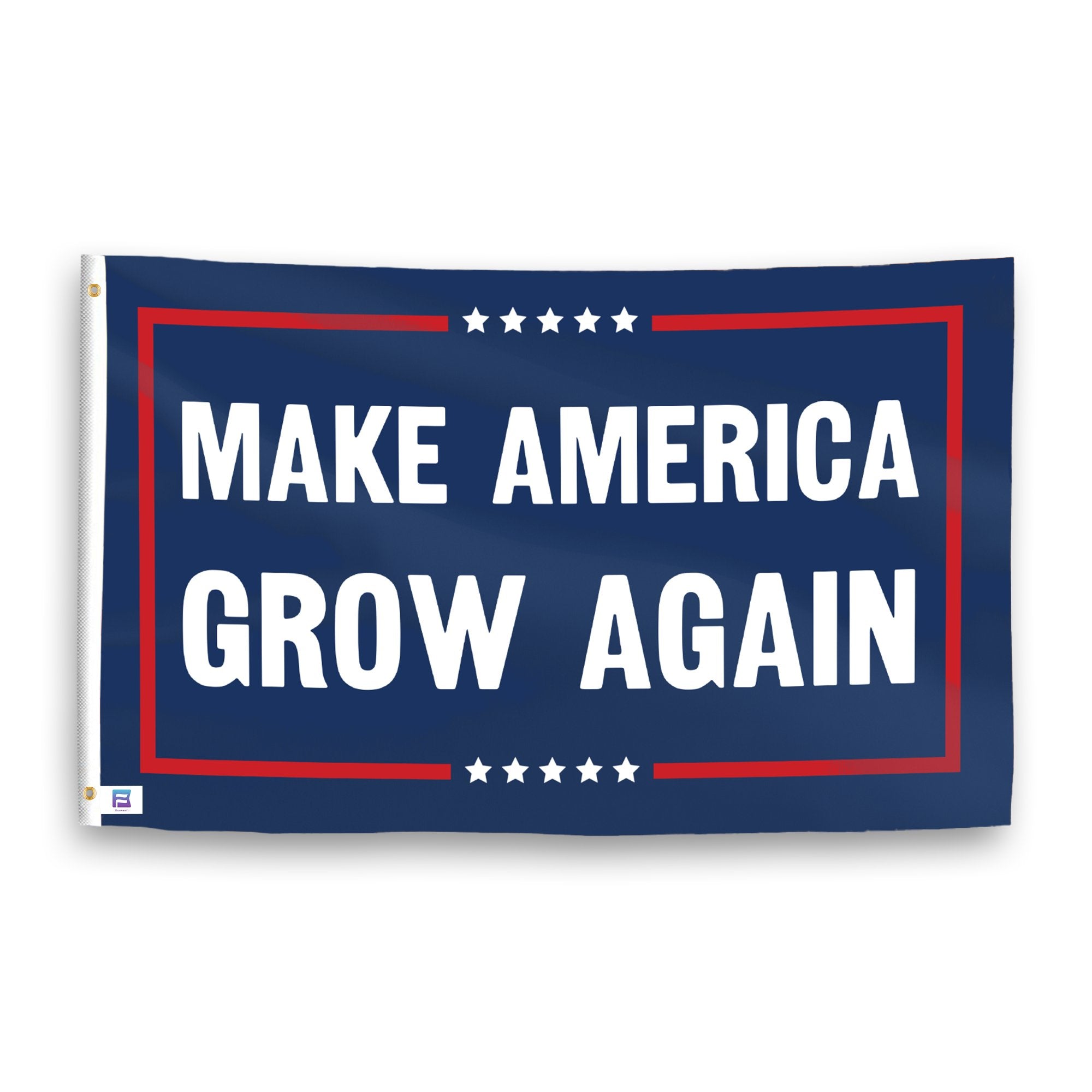 A political flag with the saying "https://www.dropbox.com/scl/fi/kr89lalynbtyueir450x1/make-america-grow-again_ripple.png?rlkey=xcrhlnnt0ibt3fhdcbfpi7chc&raw=1", with a red, white, and blue color scheme.