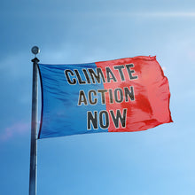 Load image into Gallery viewer, A flag containing a political slogan displayed on a high pole, featuring a patriotic red and blue background.
