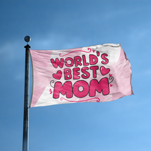 Load image into Gallery viewer, A flag with the saying &quot;World&#39;s Best Mom Gift&quot; displayed on a high pole, with a special occasion color scheme.
