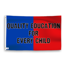 Load image into Gallery viewer, A dual-tone flag containing a political slogan, with a smooth royal blue and deep crimson texture. 
