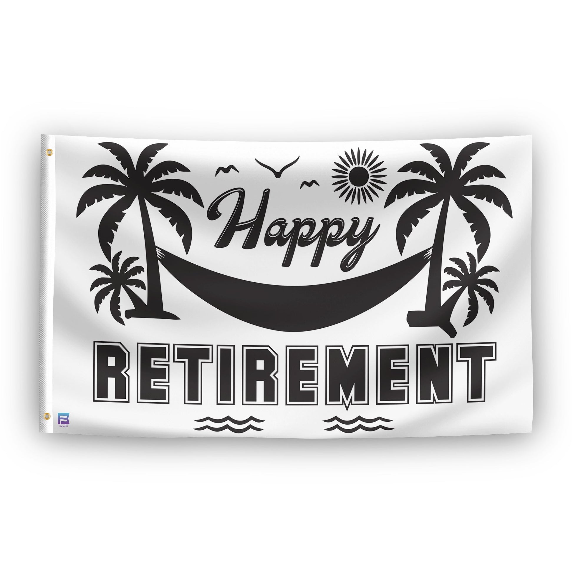 A flag with the saying "Happy Retirement Gift", with a special occasion color scheme.