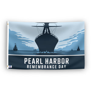 A flag with the saying "Pearl Harbor Remembrance Day", with a holiday themed color scheme.