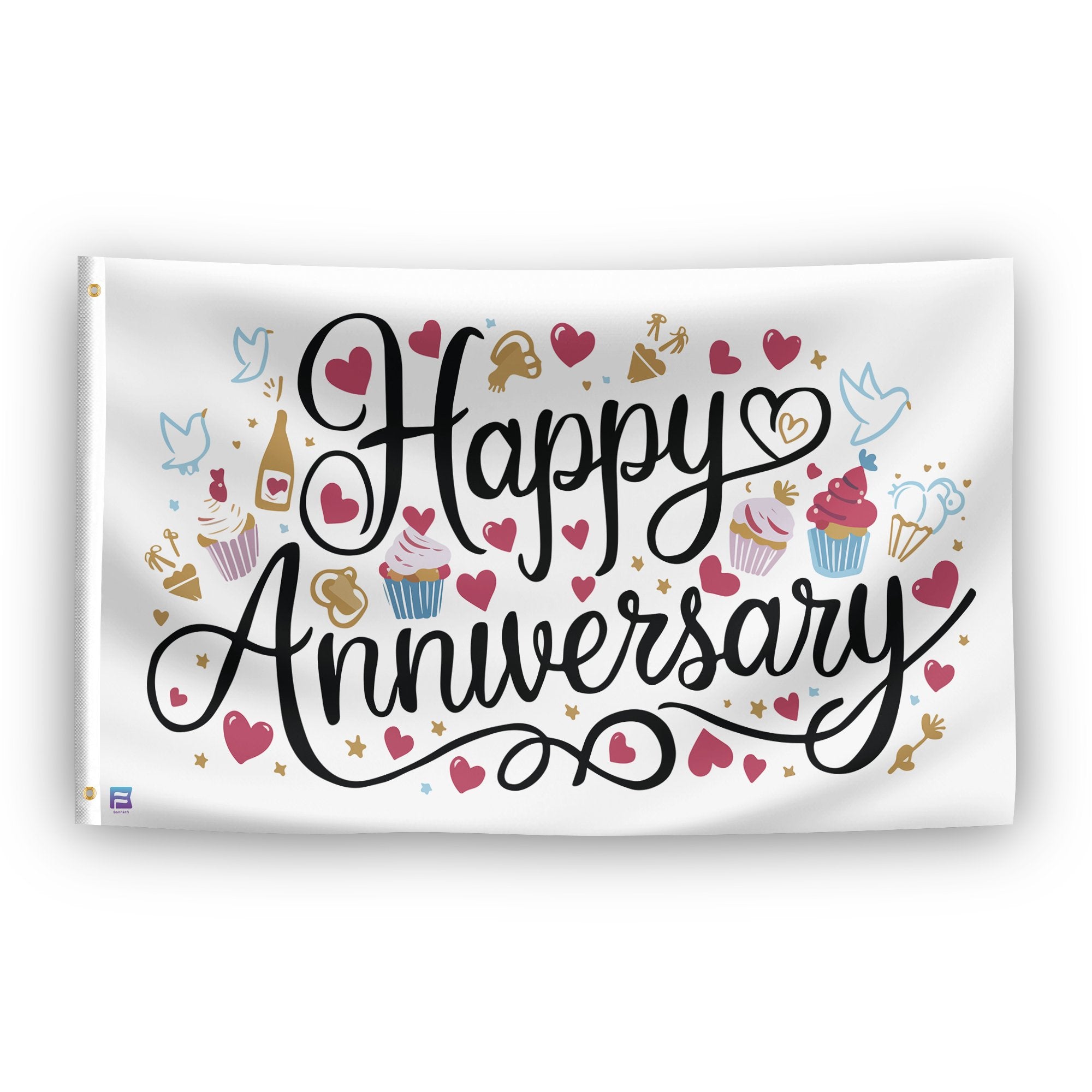 A flag with the saying "Happy Anniversary Gift", with a special occasion color scheme.