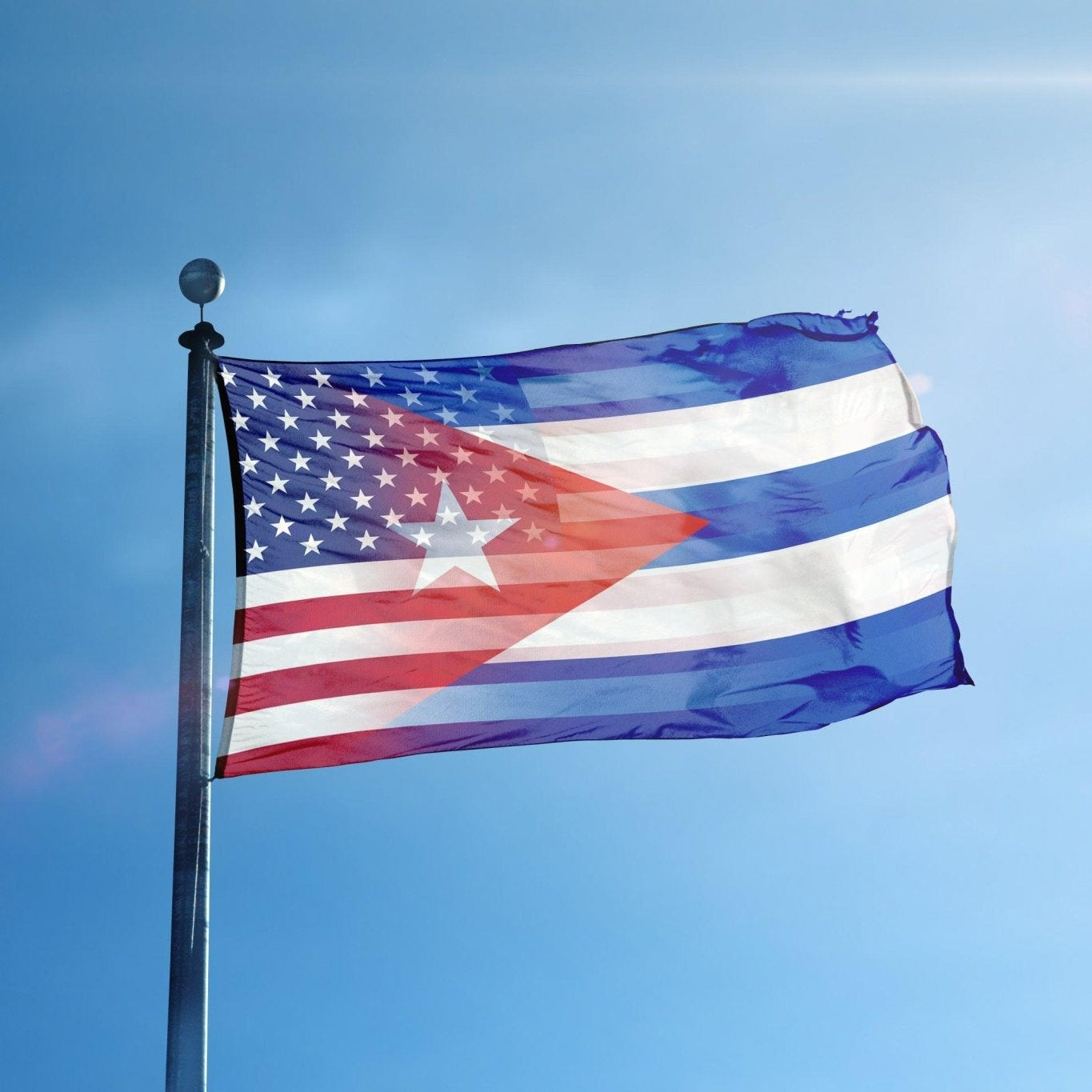 Cuban American Hybrid US Flag on a flagpole - Bannerfi