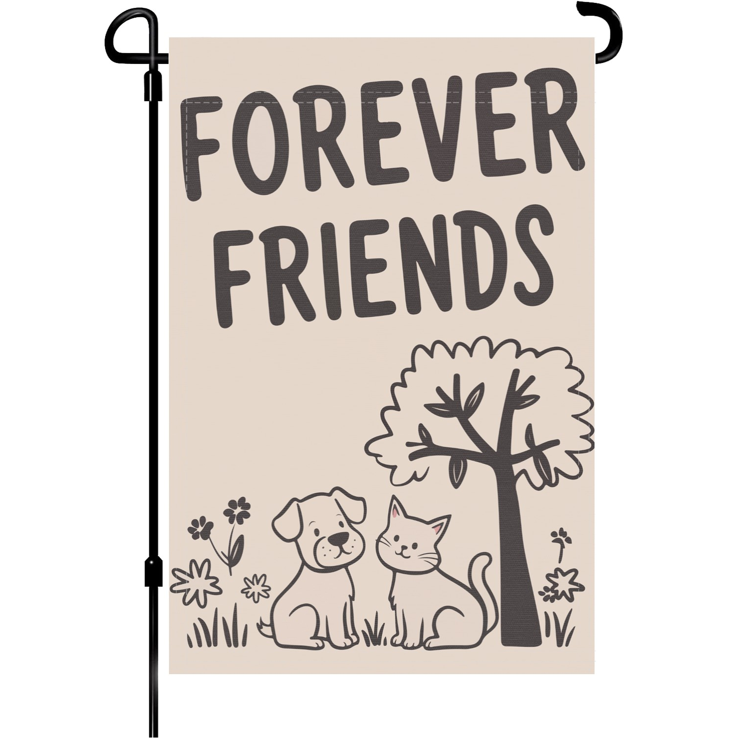 Forever Friends garden flag made of weatherproof polyester mounted on a garden flagpole | Bannerfi