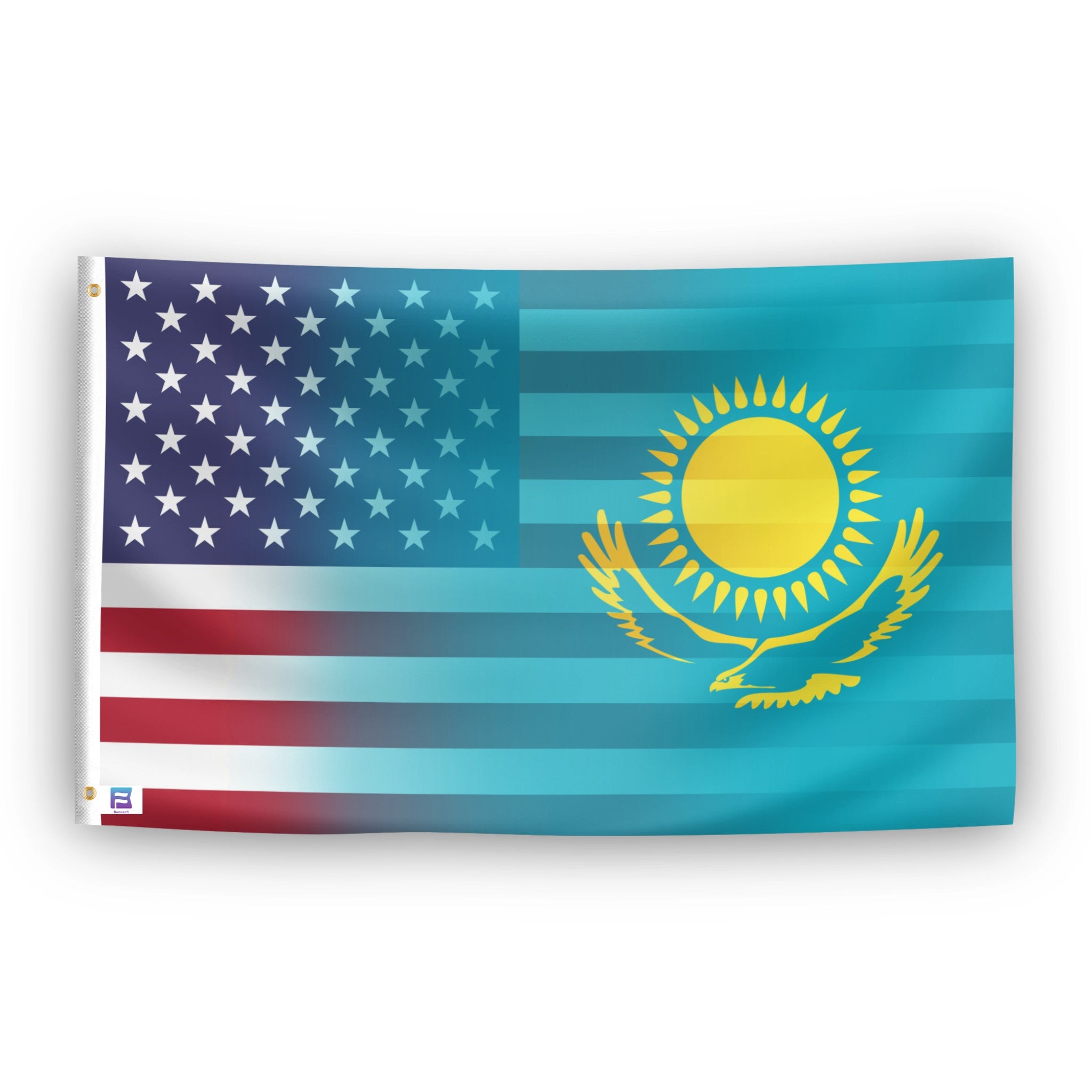 Kazakh American Hybrid Flag - Flags by Bannerfi