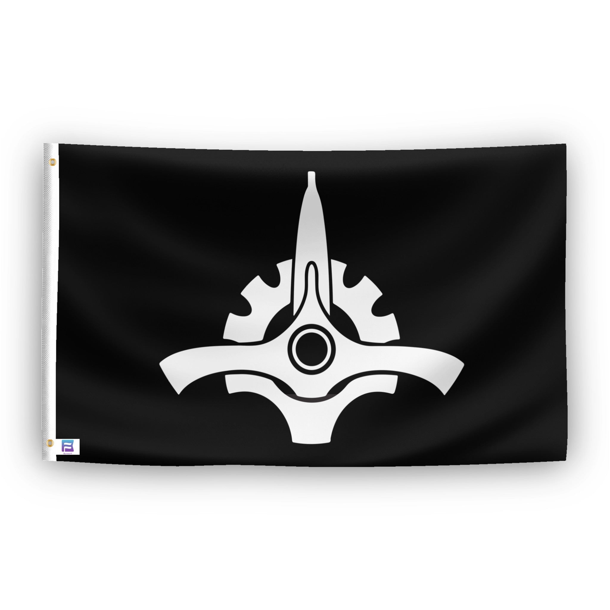 A flag with the theme "Star Wars Galactic Senate", displayed with two brass grommets reinforced with a white canvas header.