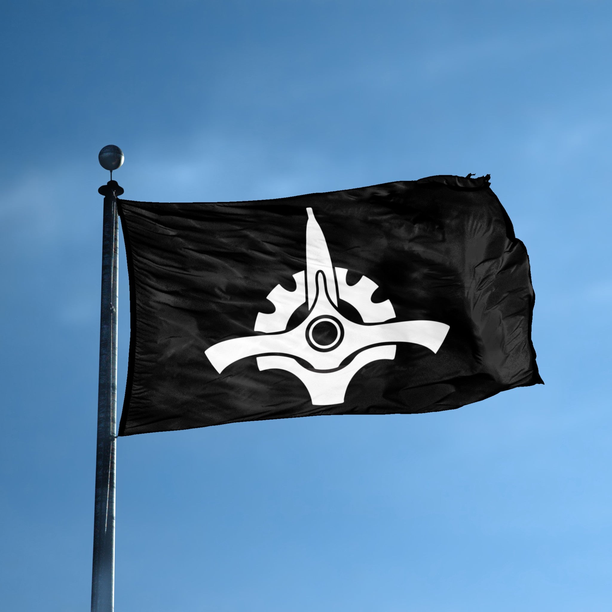 A flag with the theme "Star Wars Galactic Senate" displayed on a tall flag pole and blue skies.