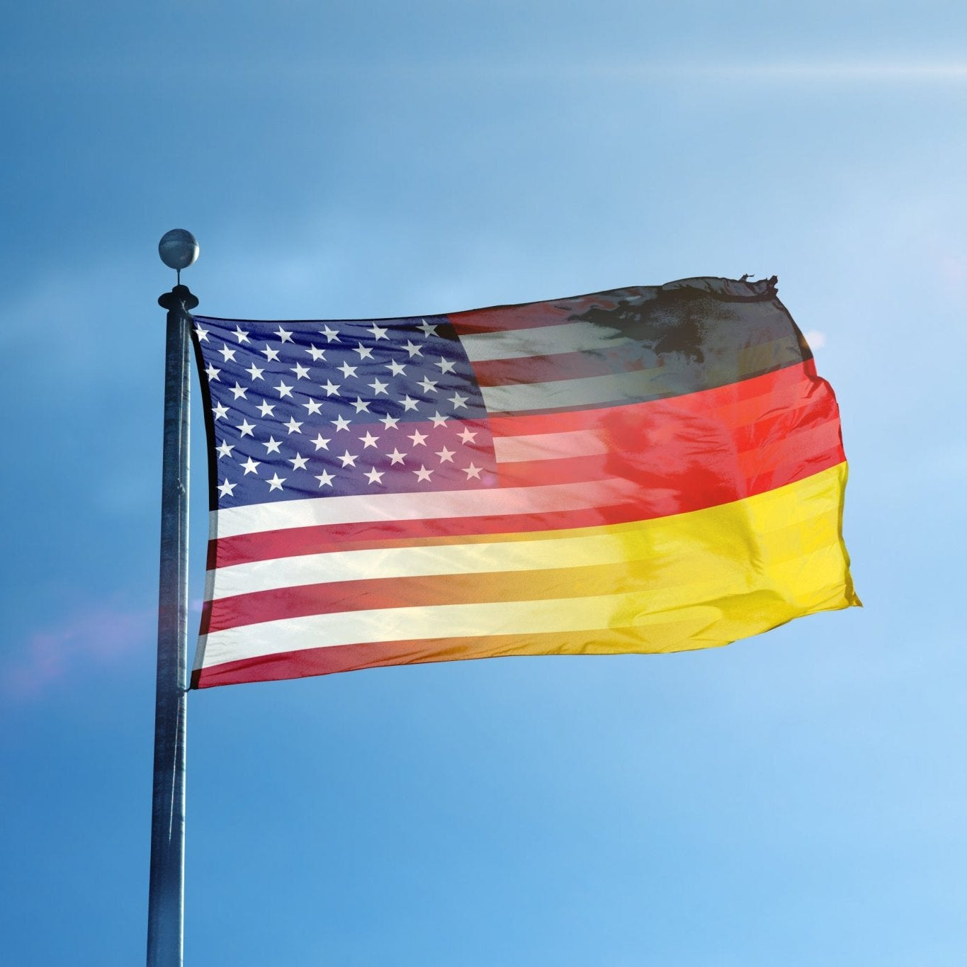 German American Hybrid Flag flying on a pole - Flags by Bannerfi
