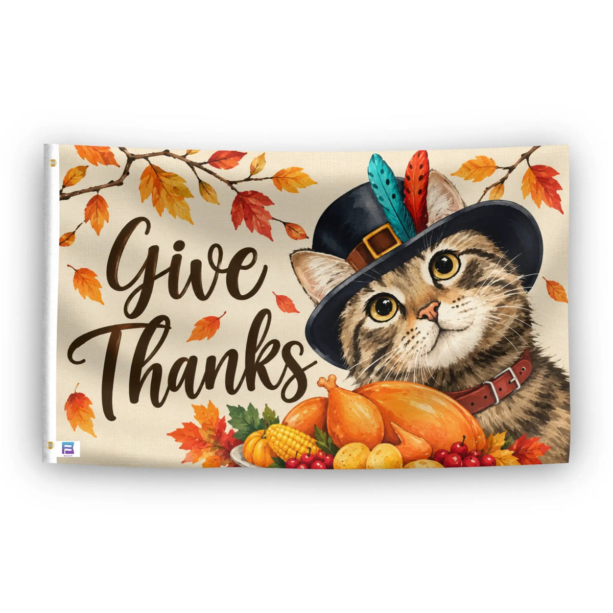 Give Thanks Pilgrim Cat Flag