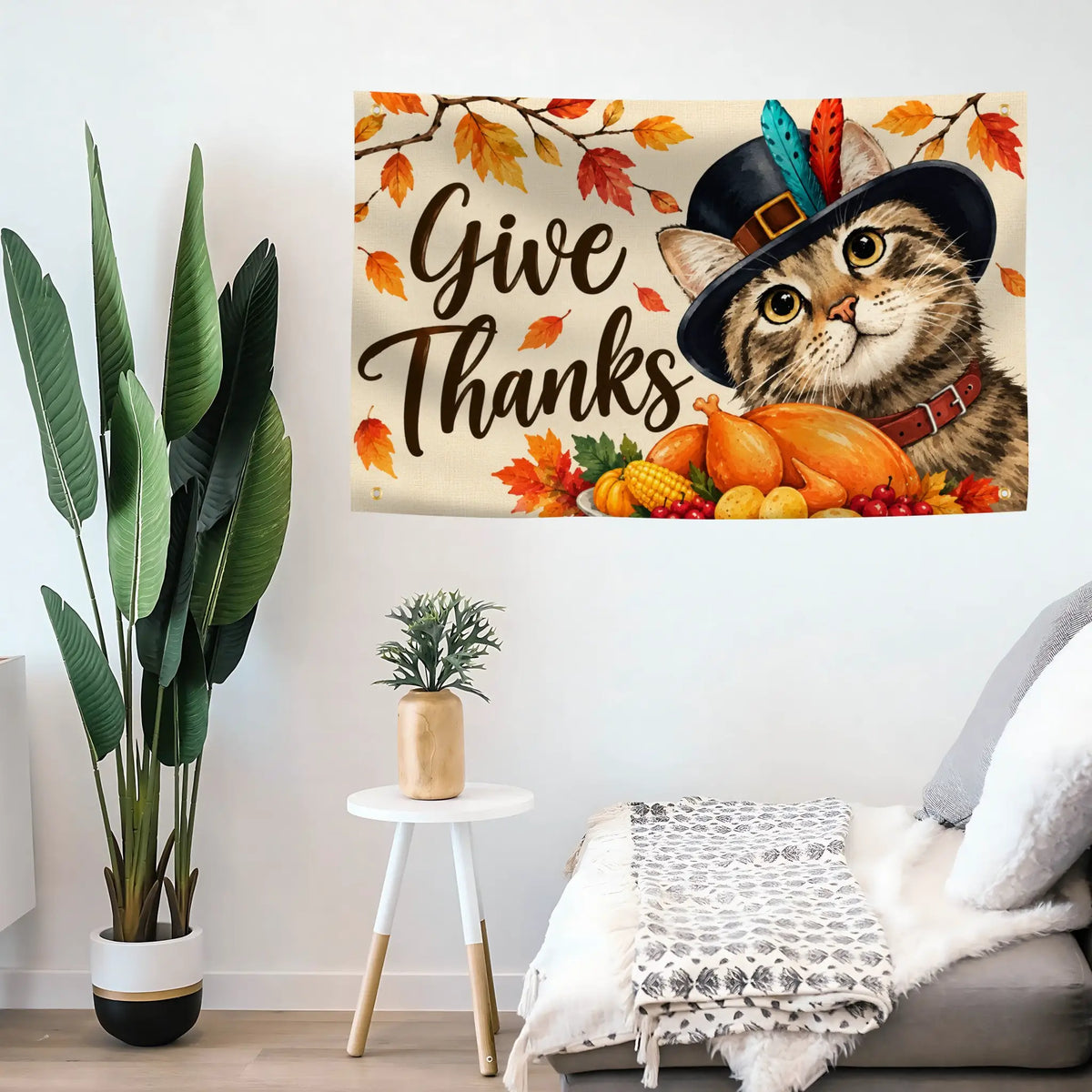 Give Thanks Pilgrim Cat Flag