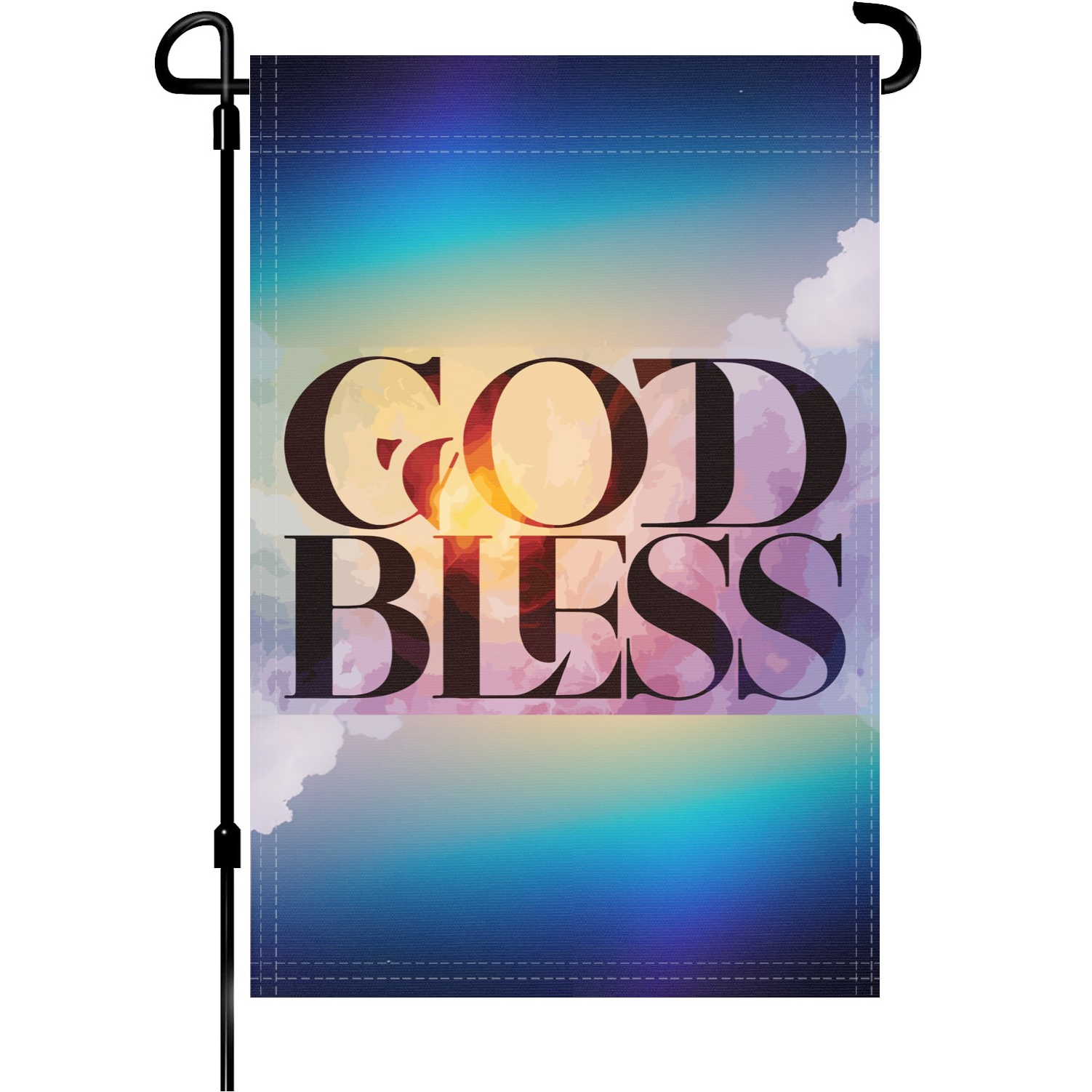 God Bless garden flag made of weatherproof polyester mounted on a garden flagpole | Bannerfi