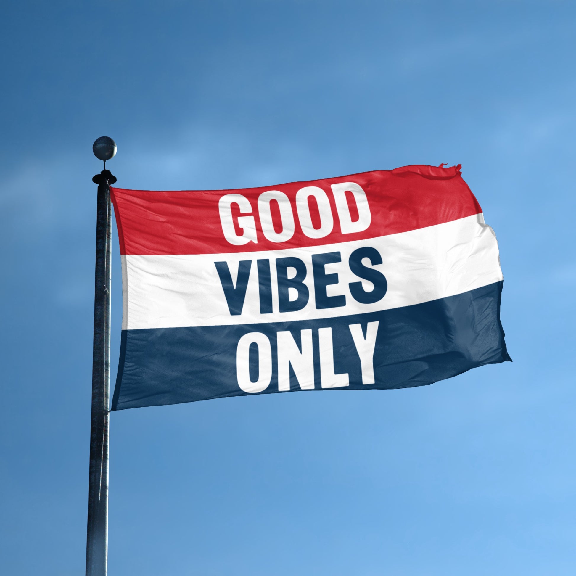 Good Vibes Only flag displayed outdoors – weatherproof house banner on pole | Bannerfi
