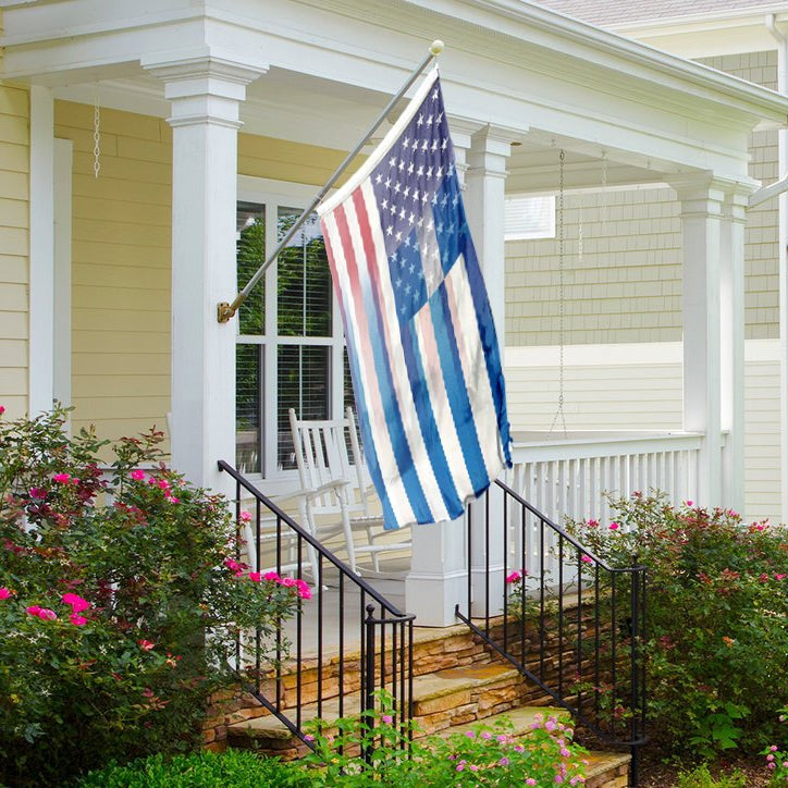 Greek American Hybrid Flag on a front porch - Flags by Bannerfi