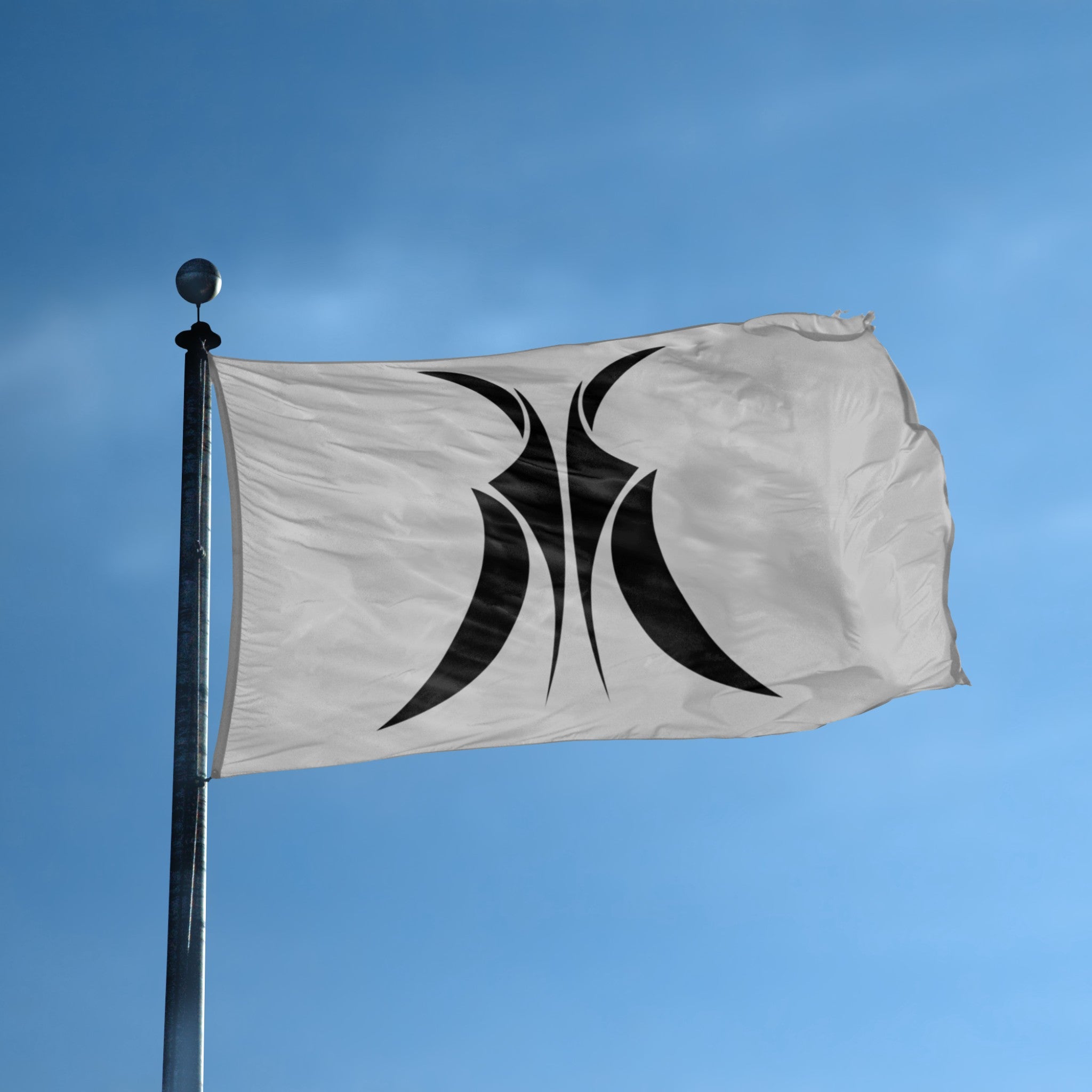Silver flag with black Star Wars Grievous crest on a flagpole. 
