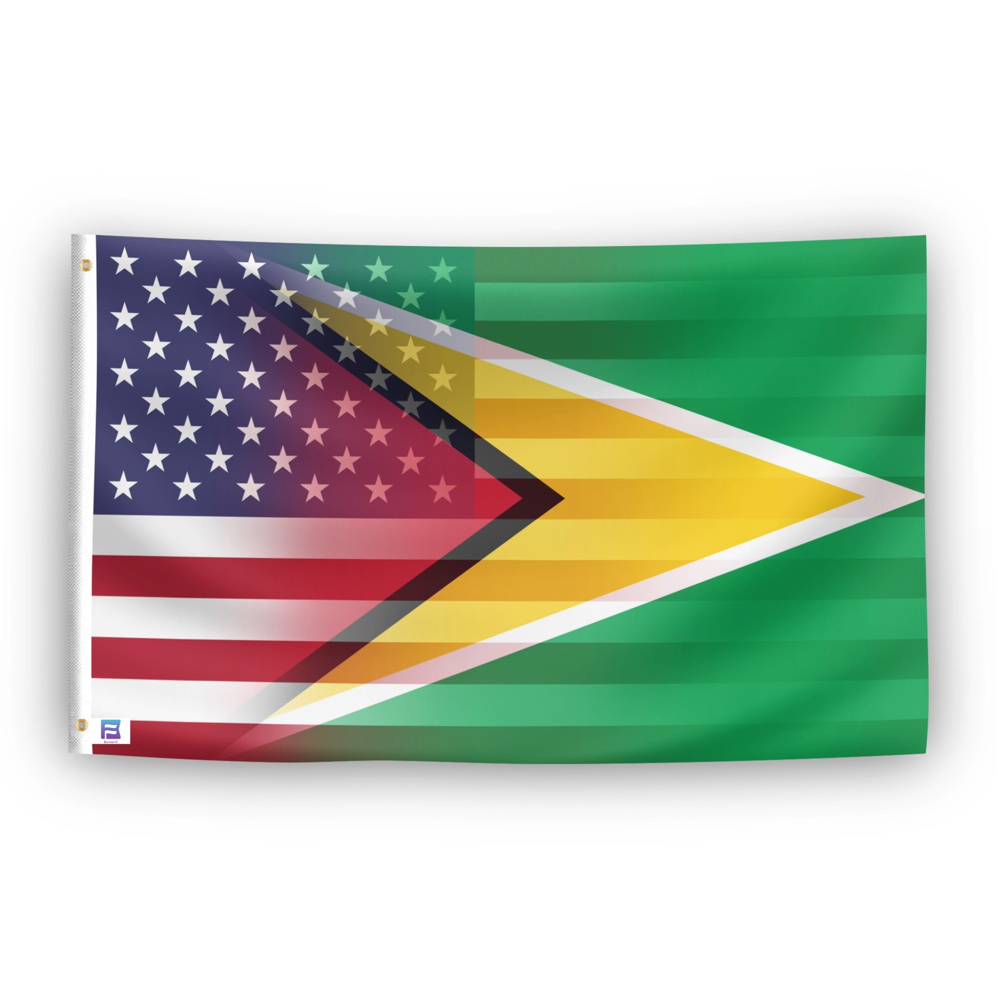 Flag with a design combining elements of the American and Guyanese flags.