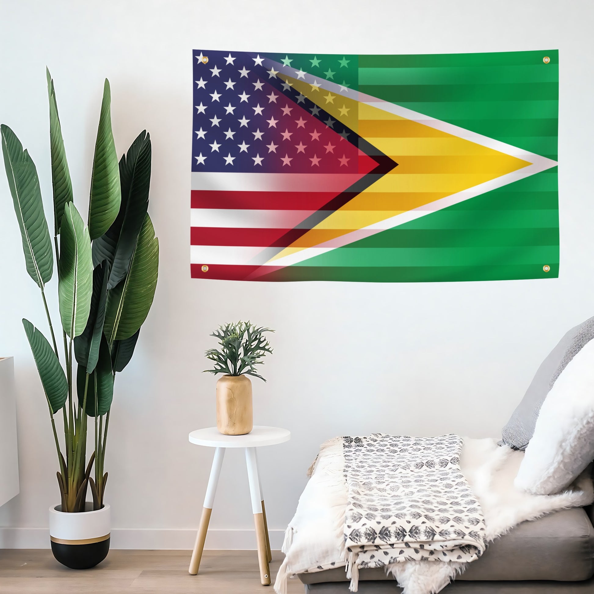 Guyanese American Hybrid Flag banner on a wall  - Flags by Bannerfi