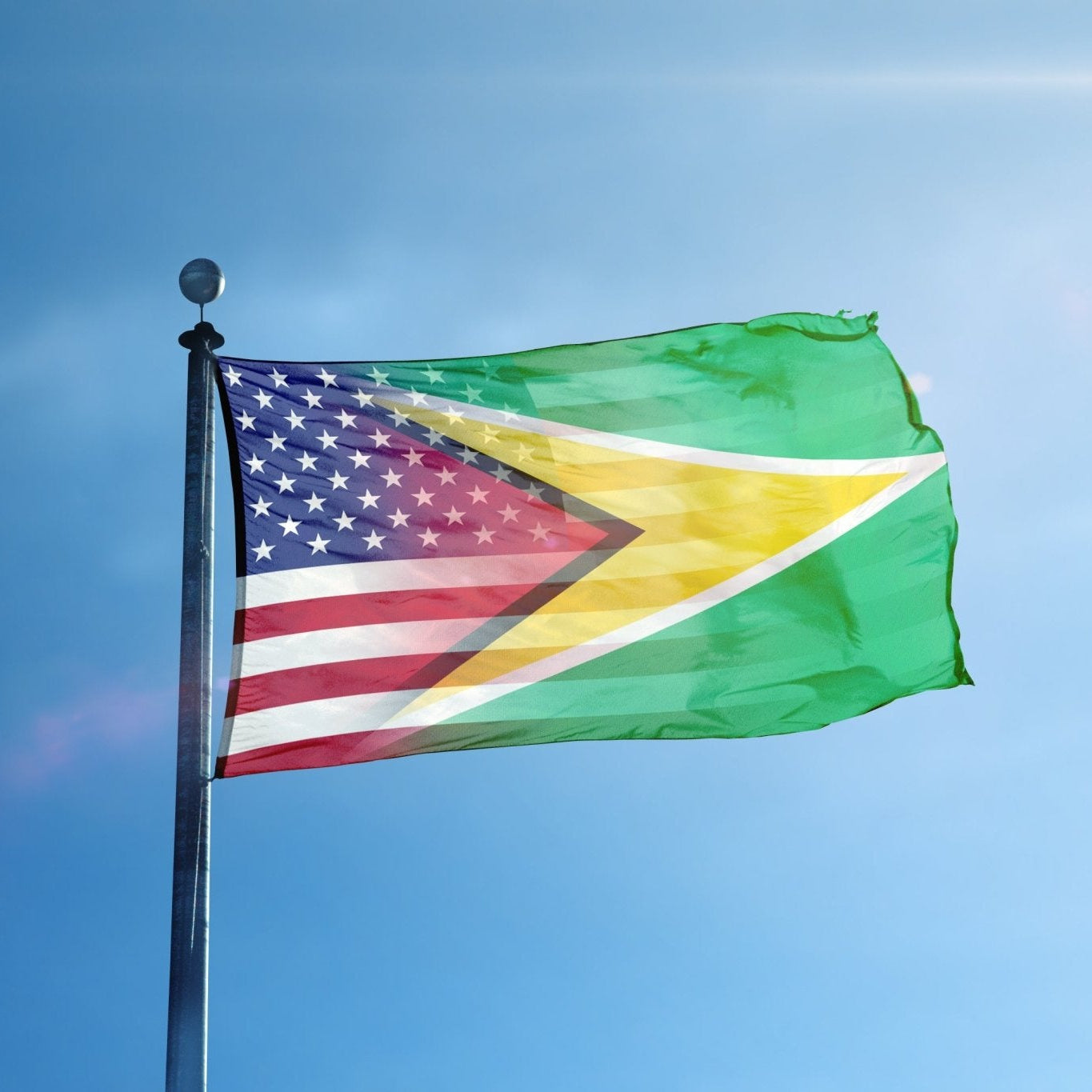 Guyanese American Hybrid Flag on a flagpole - Flags by Bannerfi