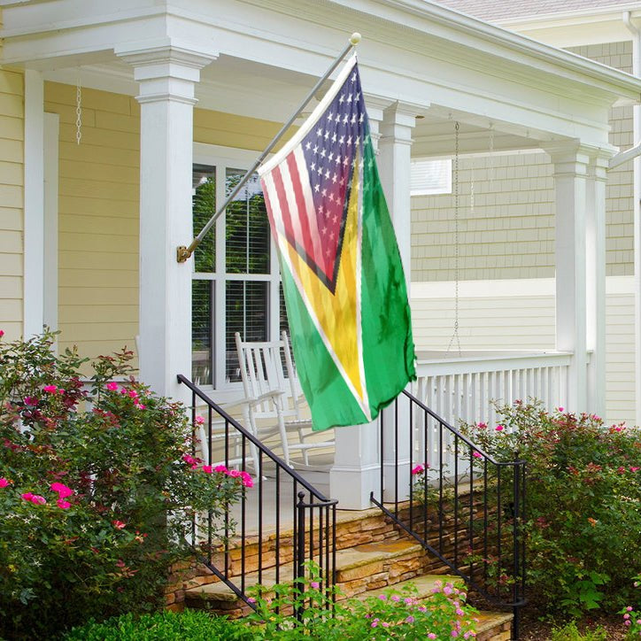 Guyanese American Hybrid Flag on a front porch - Flags by Bannerfi
