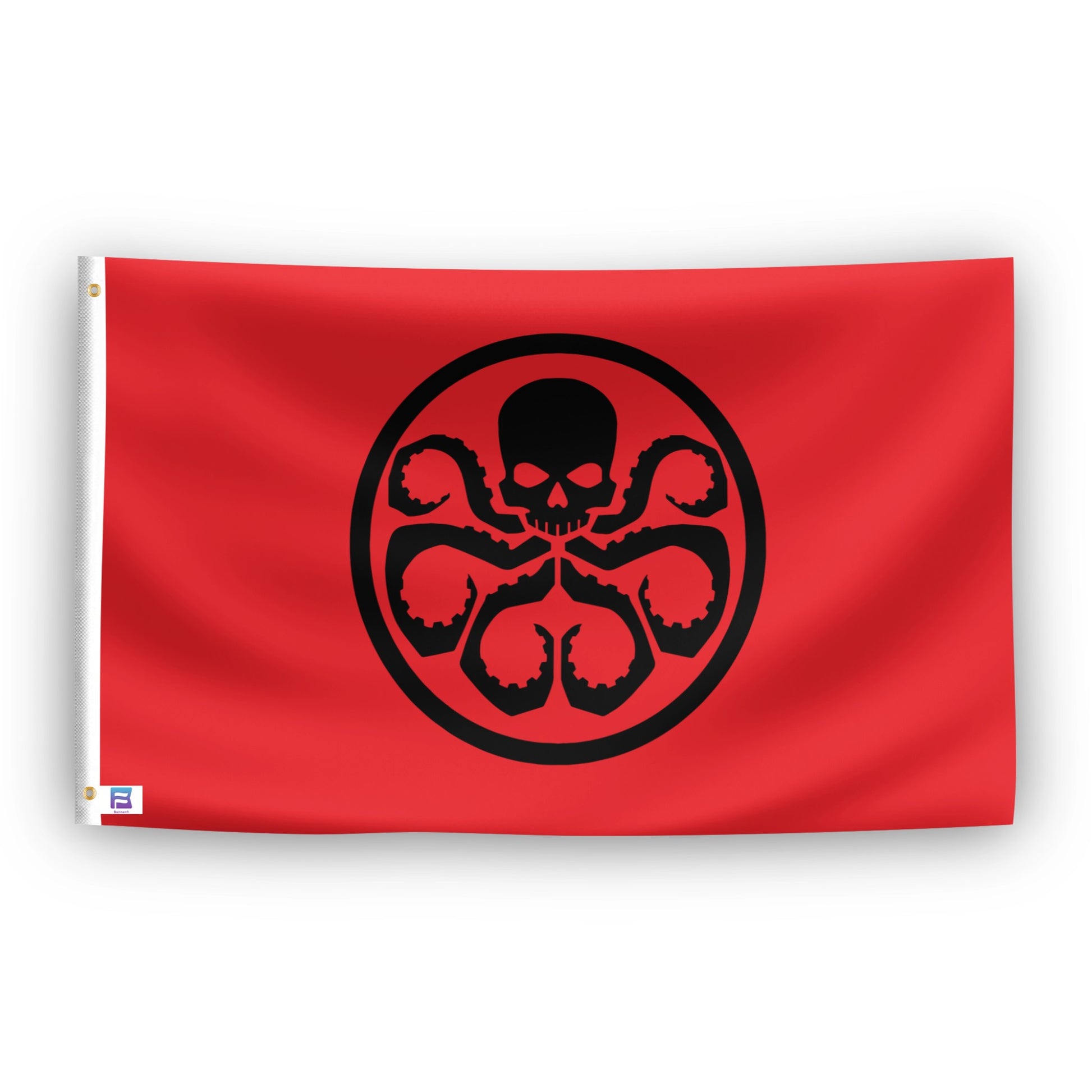 Red flag with a black Hail Hydra symbol. 
