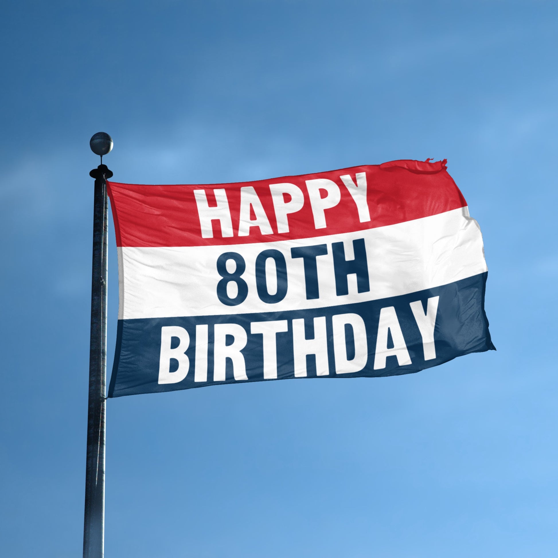 Happy 75th Birthday flag displayed outdoors – weatherproof house banner on pole | Bannerfi