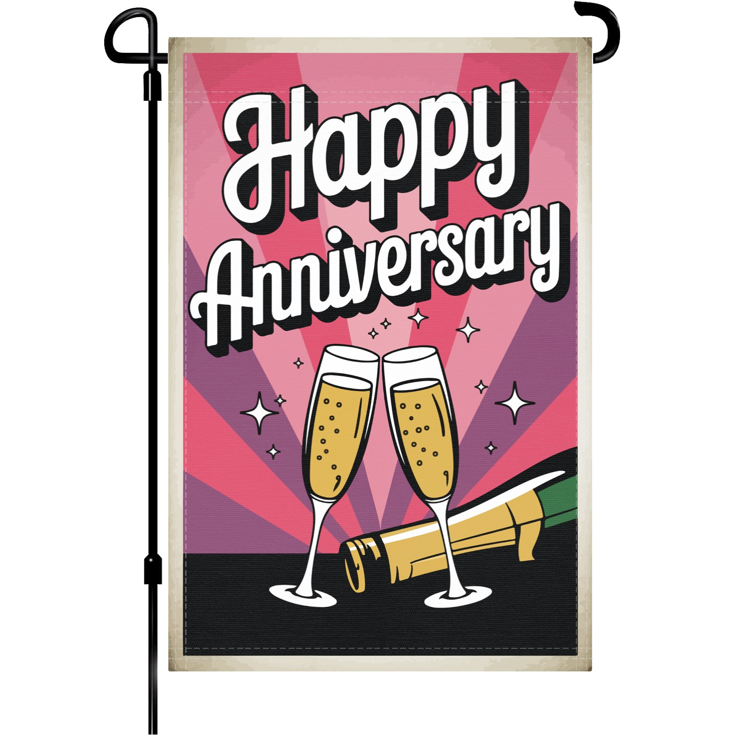 Happy Anniversary garden flag made of weatherproof polyester mounted on a garden flagpole | Bannerfi