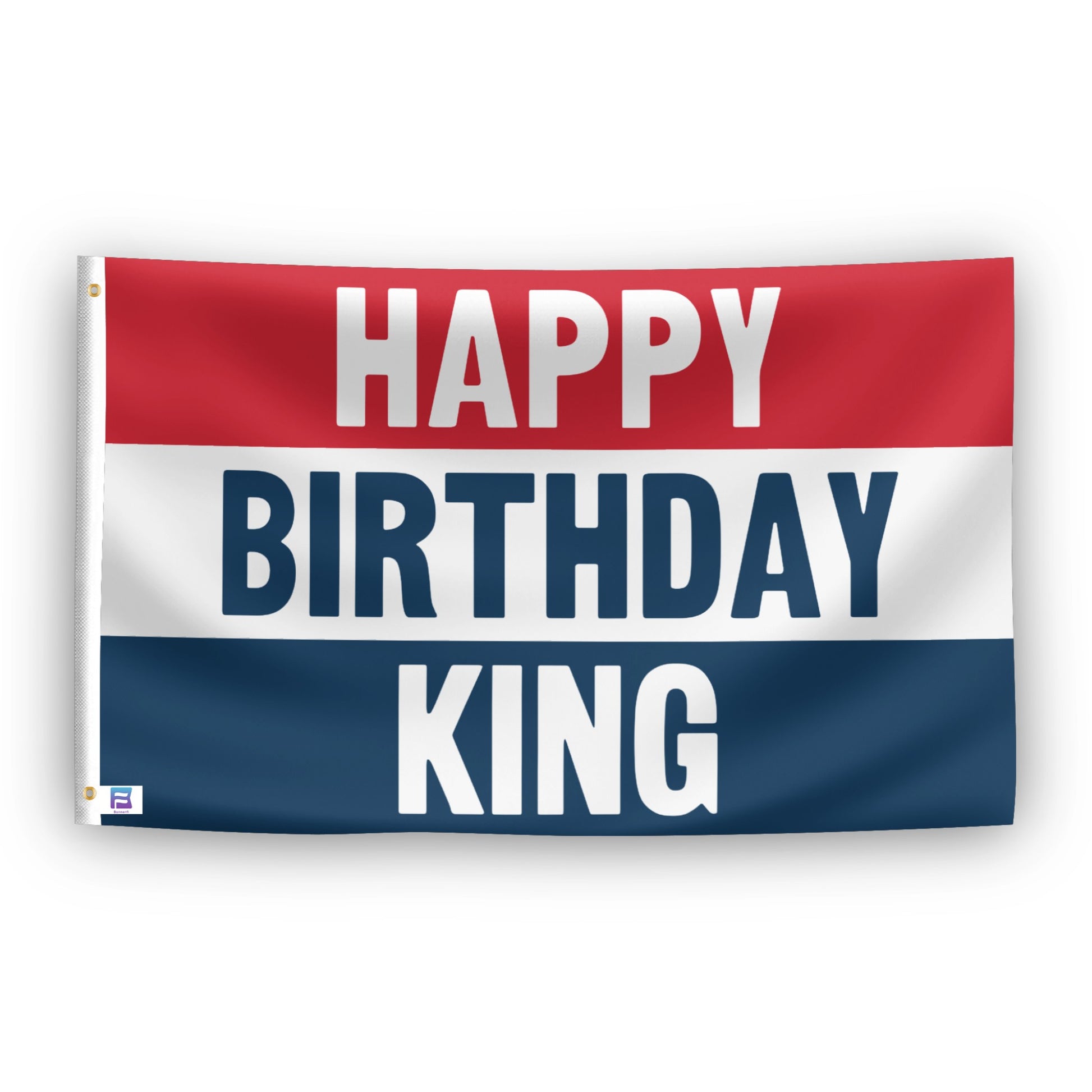 Happy Birthday King flag – weatherproof polyester with brass grommets and canvas header | Bannerfi
