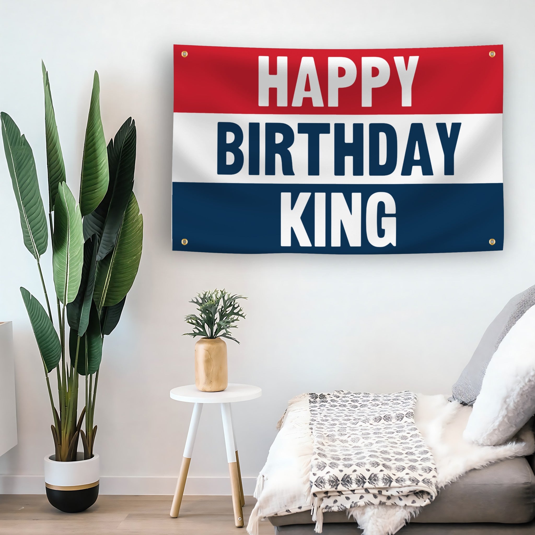 Happy Birthday King flag as indoor wall art – versatile home décor | Bannerfi