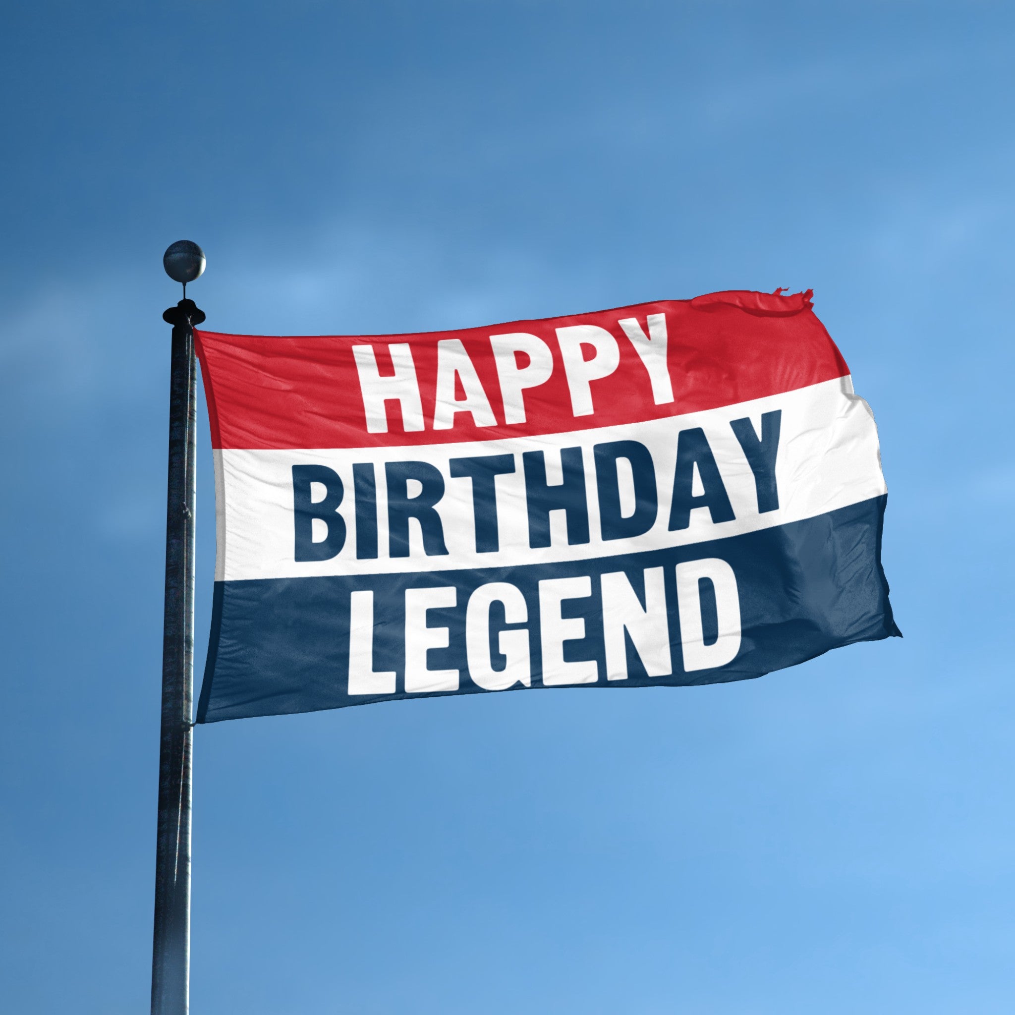 Happy Birthday Legend flag displayed outdoors – weatherproof house banner on pole | Bannerfi