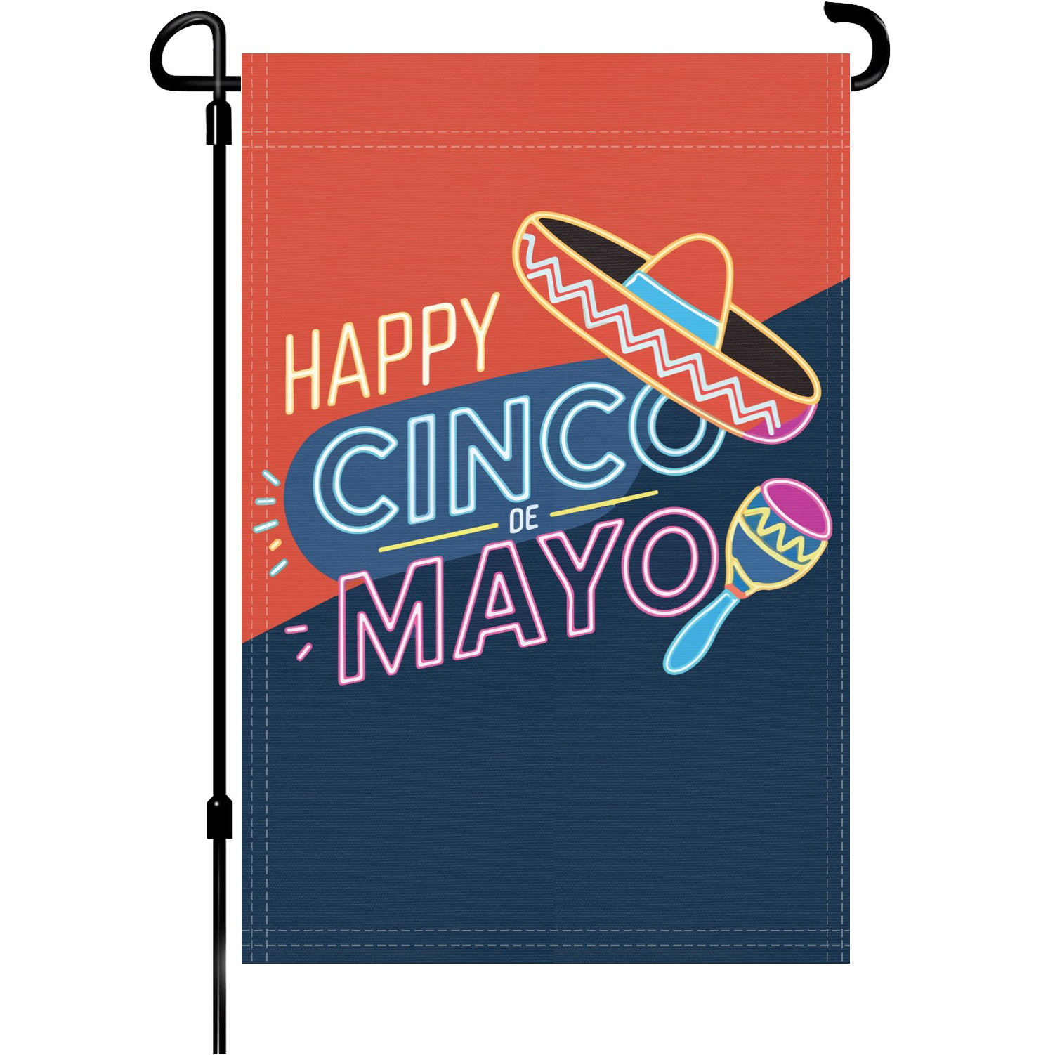 Happy Cinco De Mayo garden flag made of weatherproof polyester mounted on a garden flagpole | Bannerfi