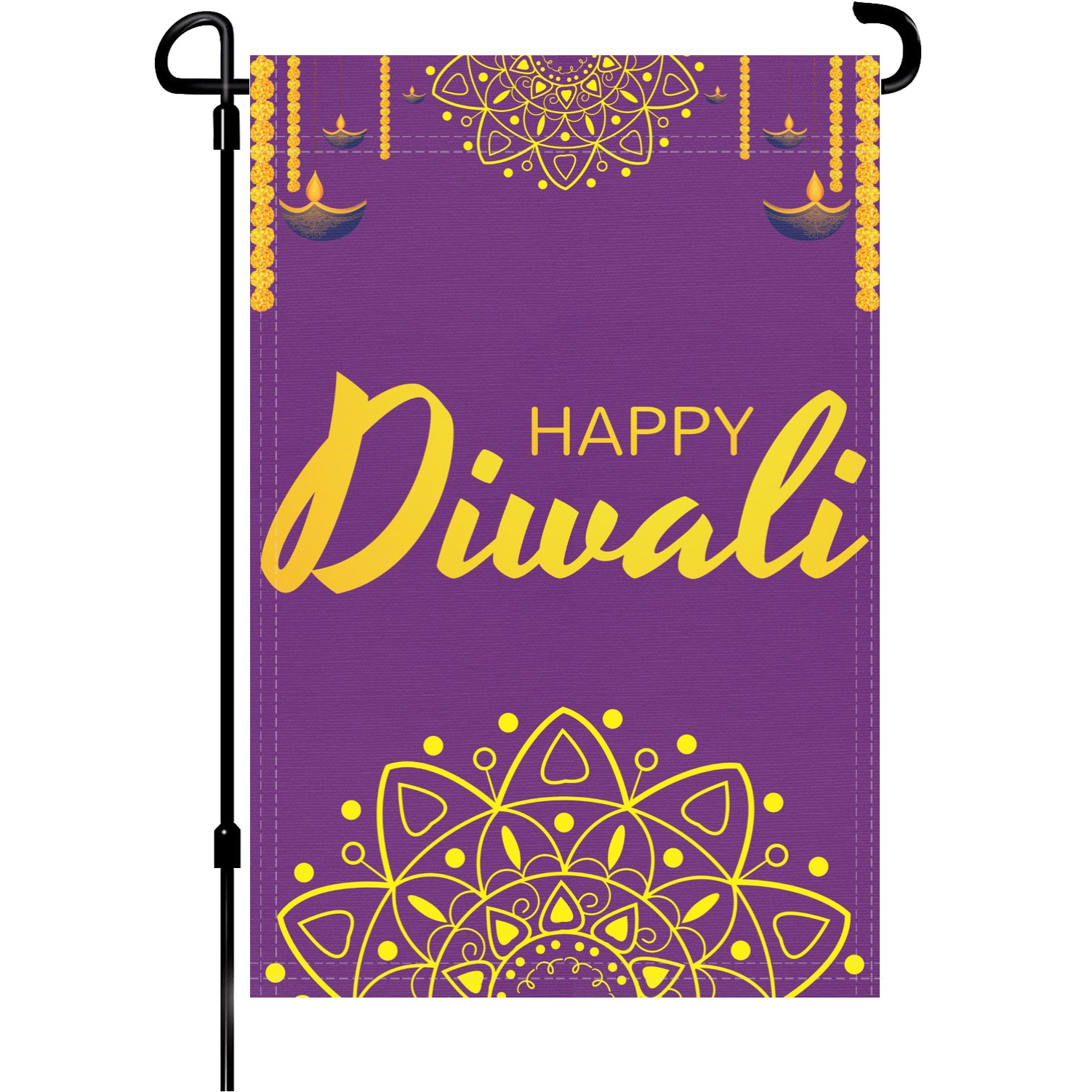 Happy Diwali garden flag made of weatherproof polyester mounted on a garden flagpole | Bannerfi