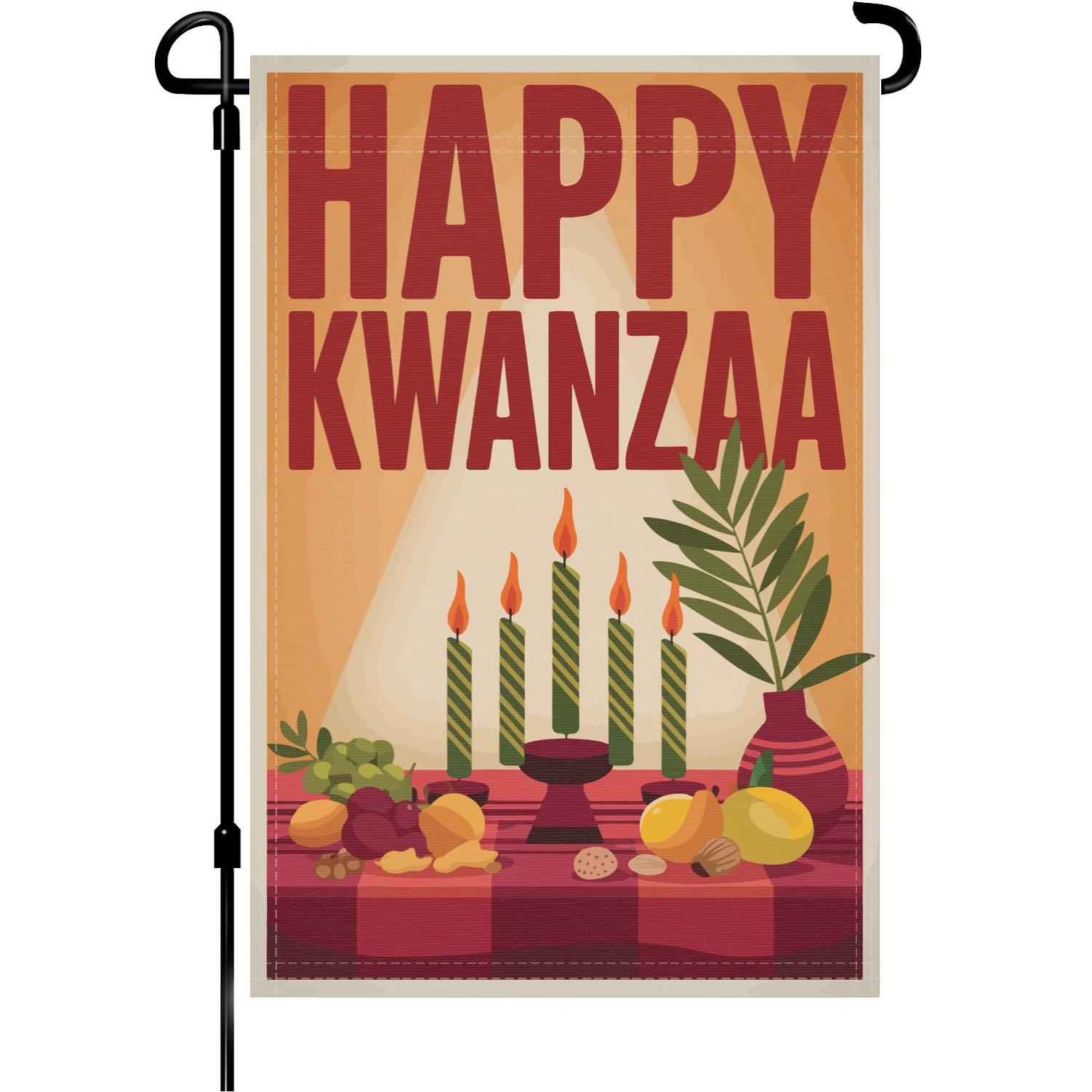 Happy Kwanzaa garden flag made of weatherproof polyester mounted on a garden flagpole | Bannerfi
