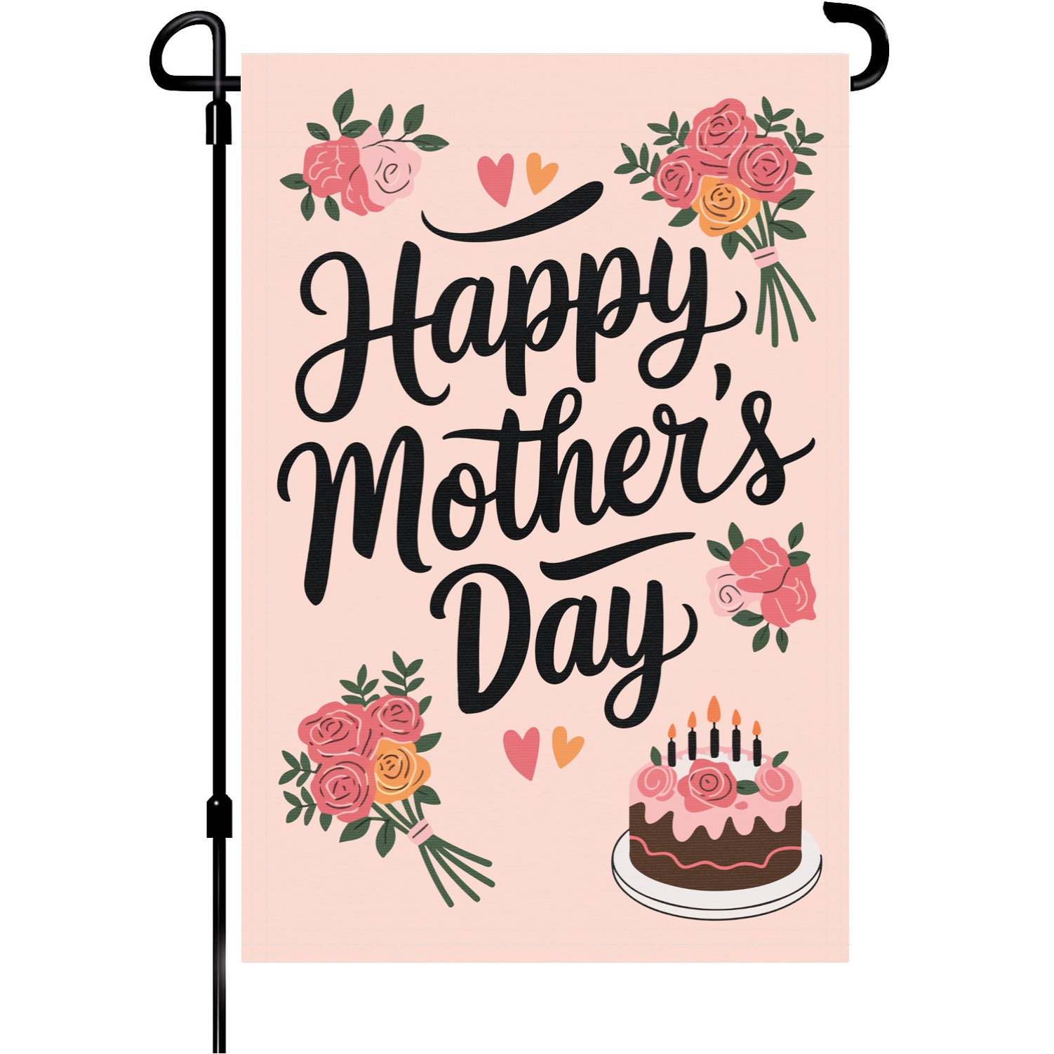 Happy Mother's Day garden flag made of weatherproof polyester mounted on a garden flagpole | Bannerfi