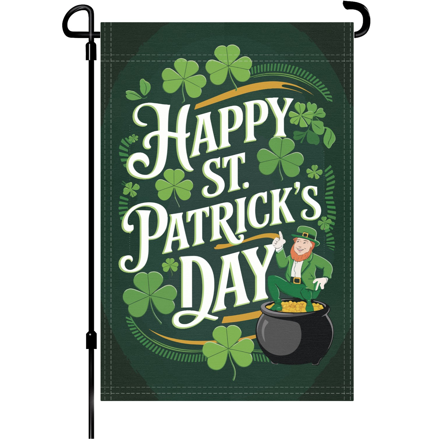 Happy St. Patrick's Day garden flag made of weatherproof polyester mounted on a garden flagpole | Bannerfi