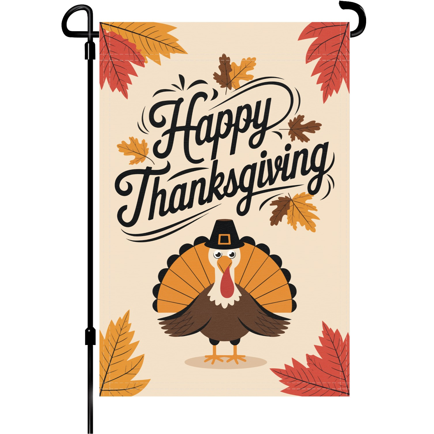 Happy Thanksgiving garden flag made of weatherproof polyester mounted on a garden flagpole | Bannerfi