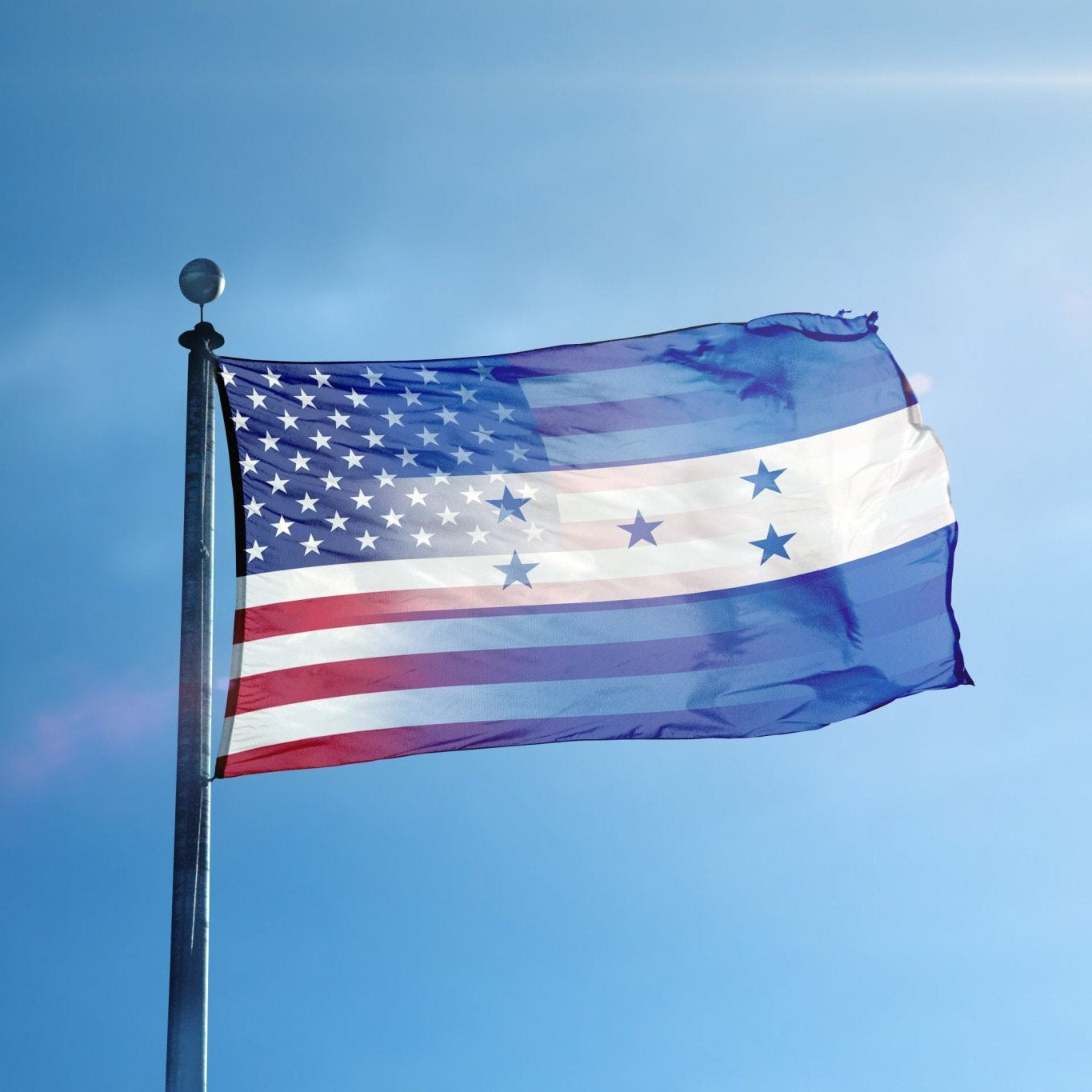 Honduran American Hybrid Flag on a flagpole - Flags by Bannerfi