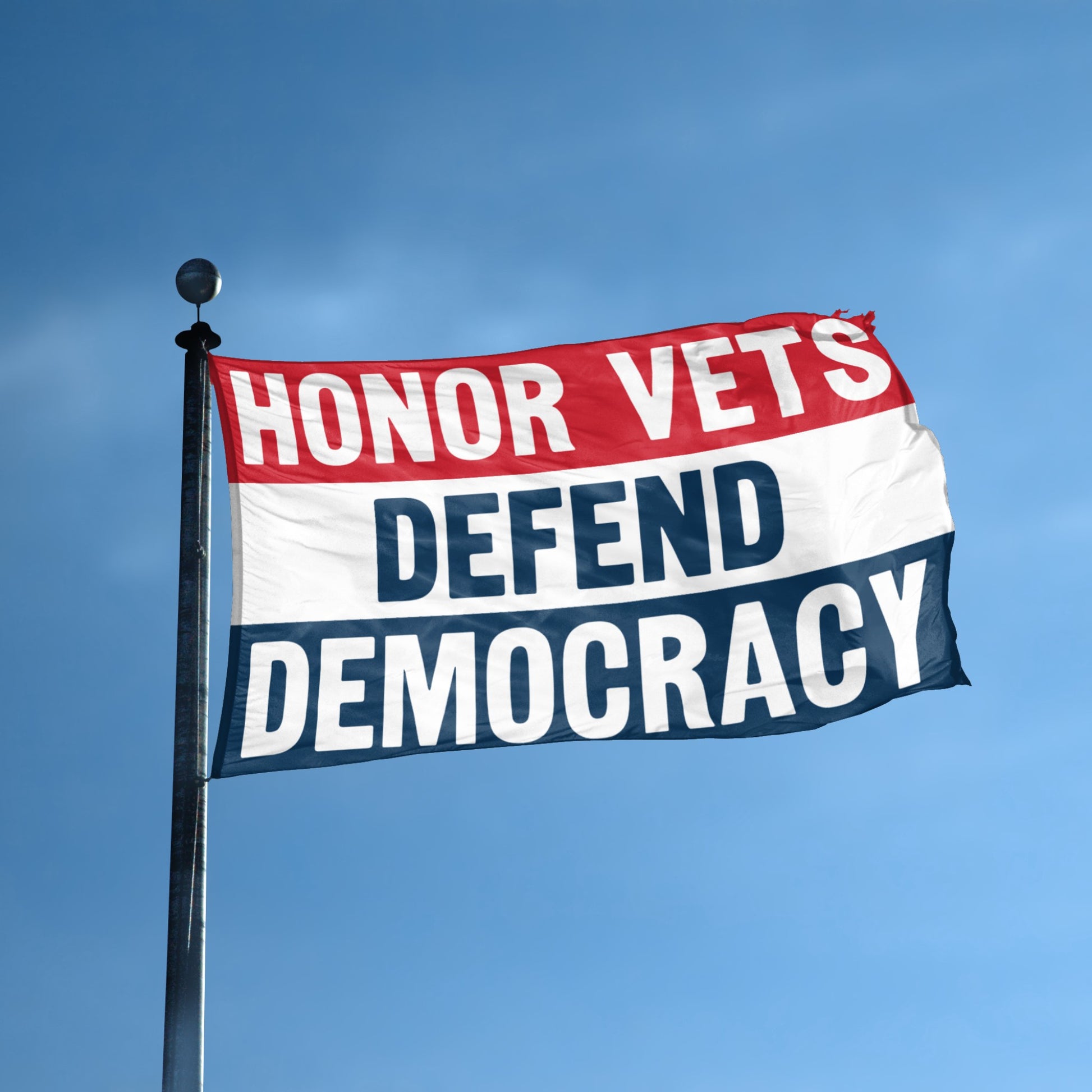 Honor Vets Defend Democracy flag displayed outdoors – weatherproof house banner on pole | Bannerfi