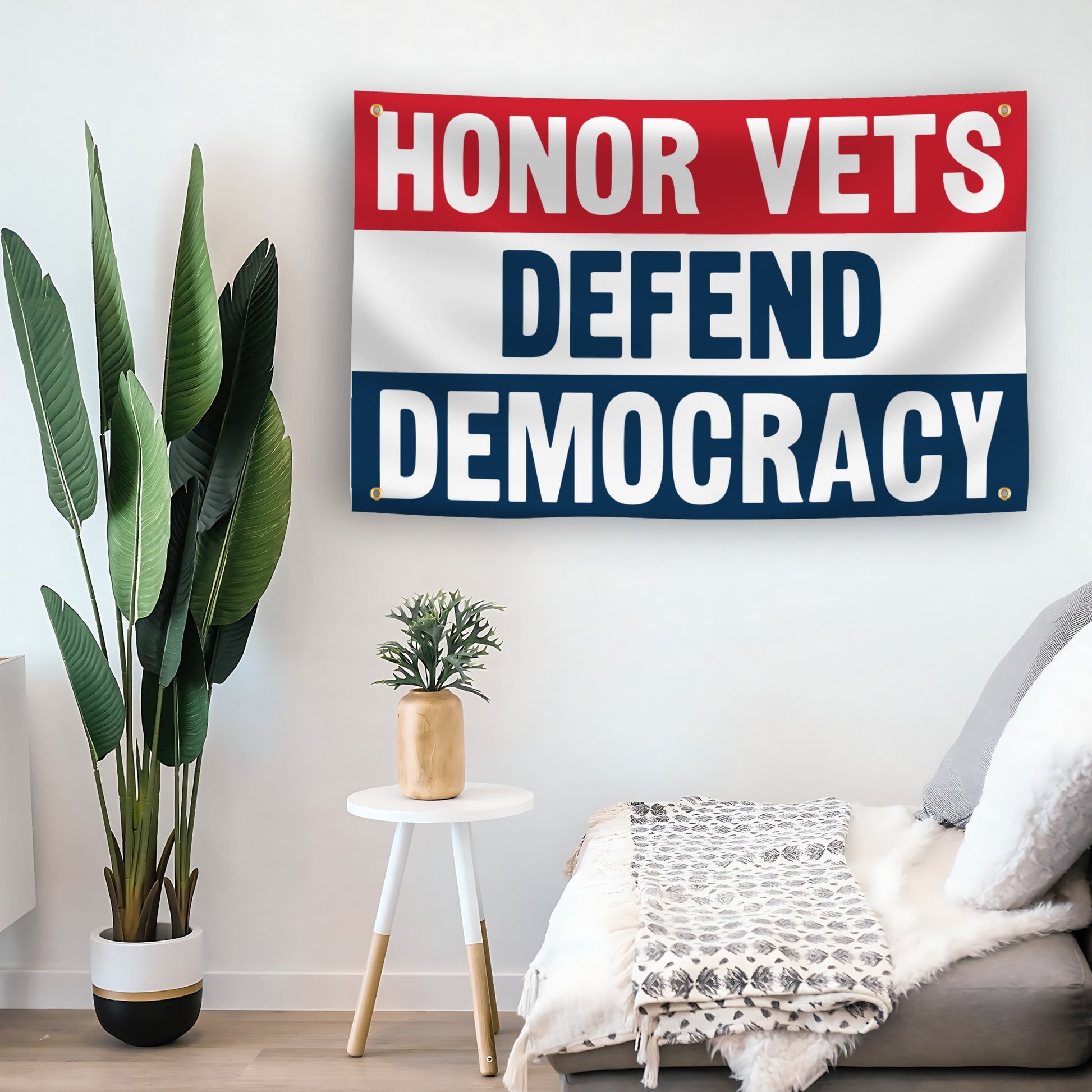 Honor Vets Defend Democracy flag as indoor wall art – versatile home décor | Bannerfi