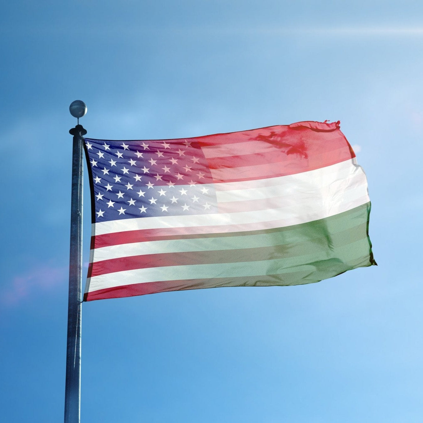 Hungarian American Hybrid Flag on a flagpole - Flags by Bannerfi