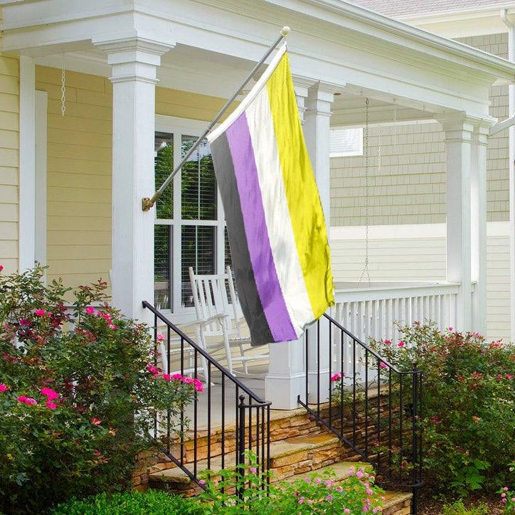 Nonbinary Gender Flag hanging on a front porch - Bannerfi