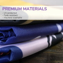 Load image into Gallery viewer, Stacked rolls of high-quality flag fabric in various colors, each layer showcasing durability with UV protection and fade resistance
